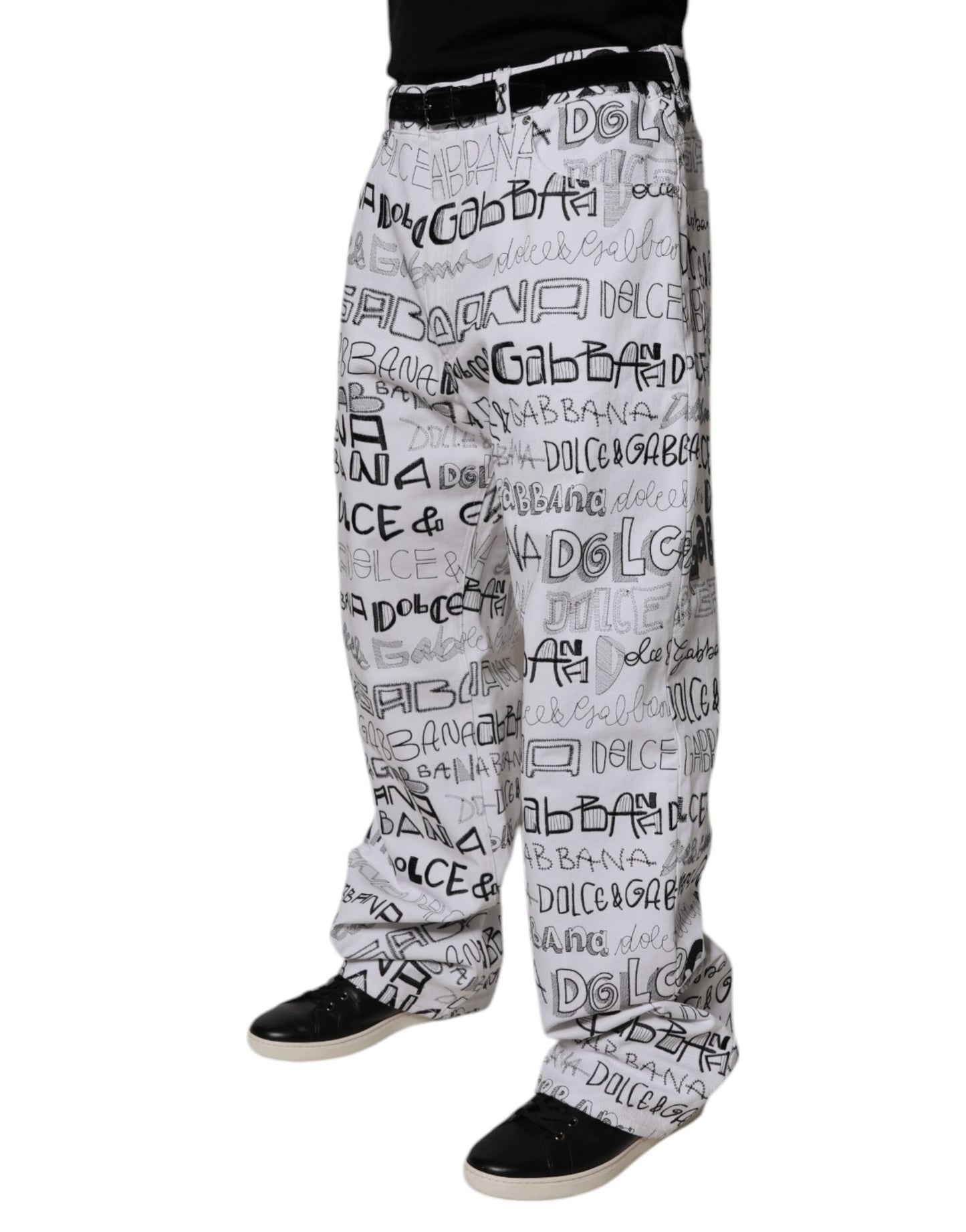 Dolce & Gabbana White Logo Print Straight Men Denim Jeans
