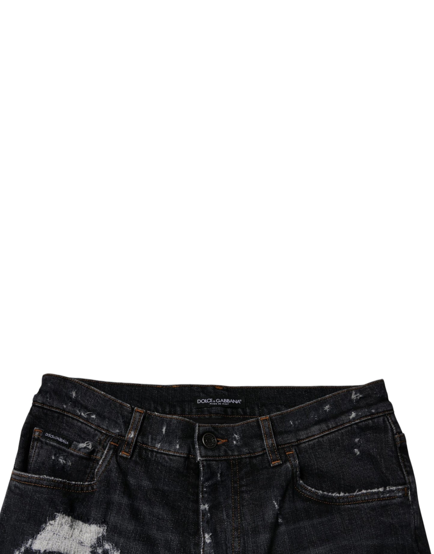 Dolce & Gabbana Black Tattered Cotton Skinny Men Denim Jeans