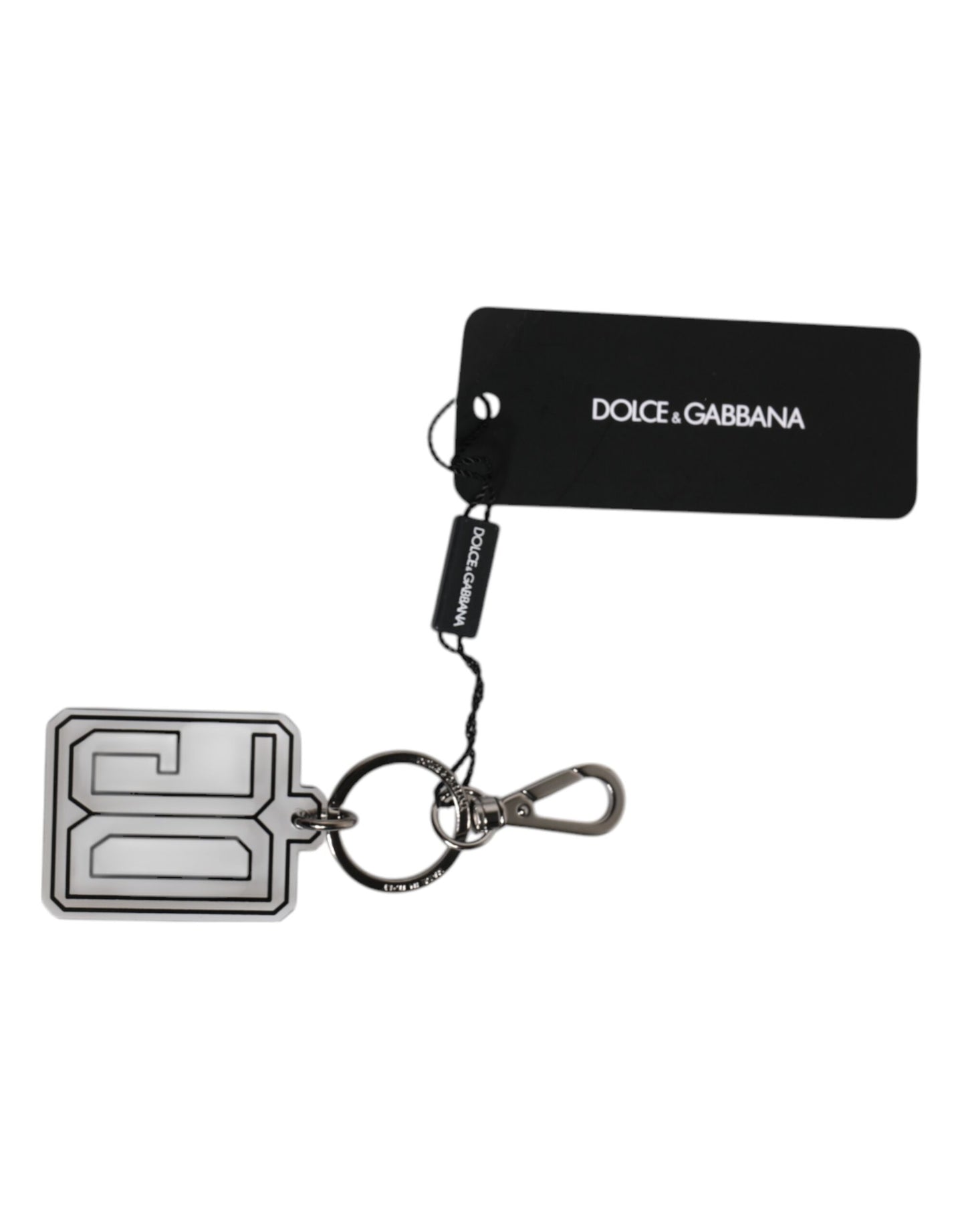 Dolce & Gabbana Gray Black DG Rubber Logo Silver Men's Keychain Keyring