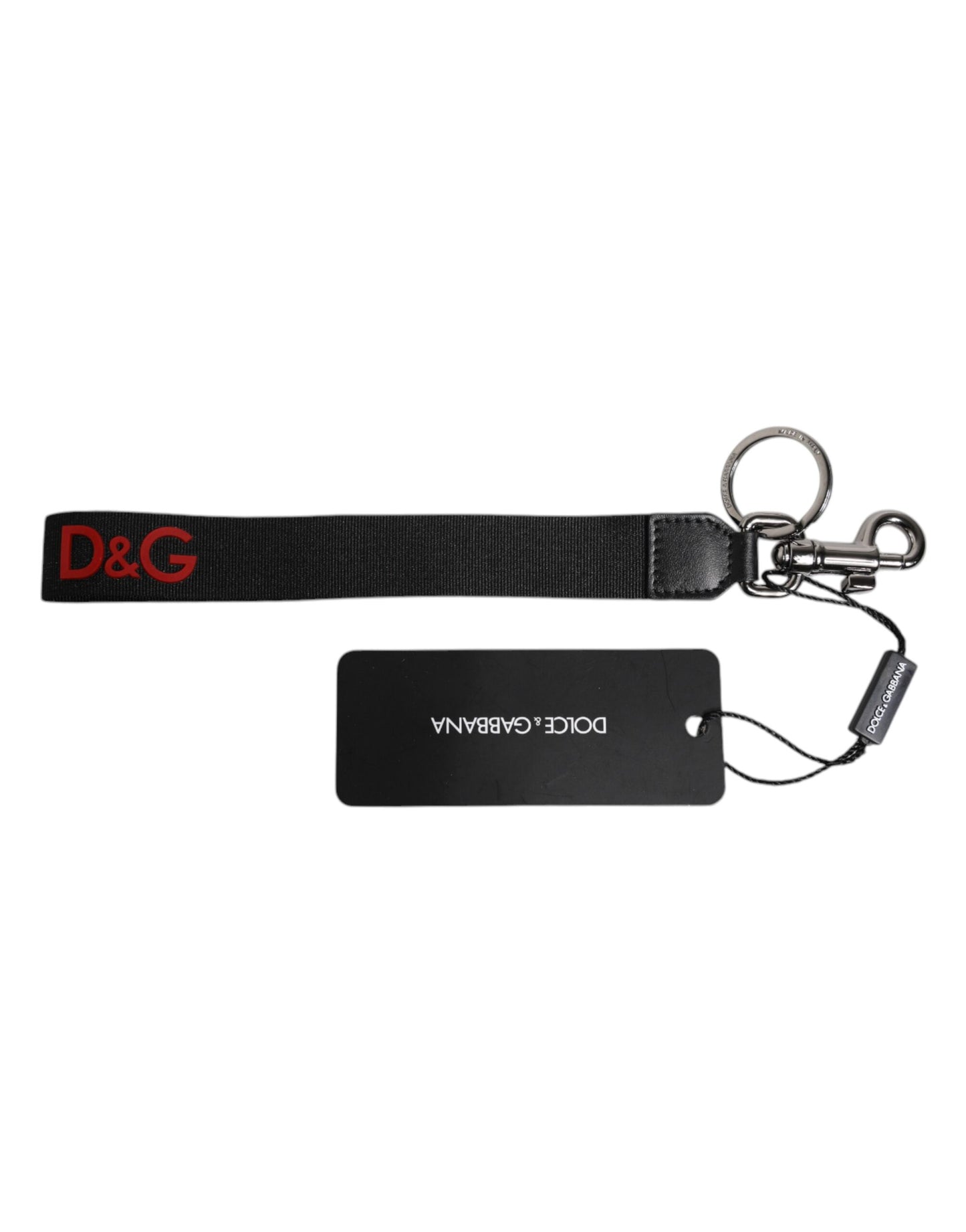 Dolce & Gabbana Black Logo Nylon Silver Brass Men Holder Keychain Keyring