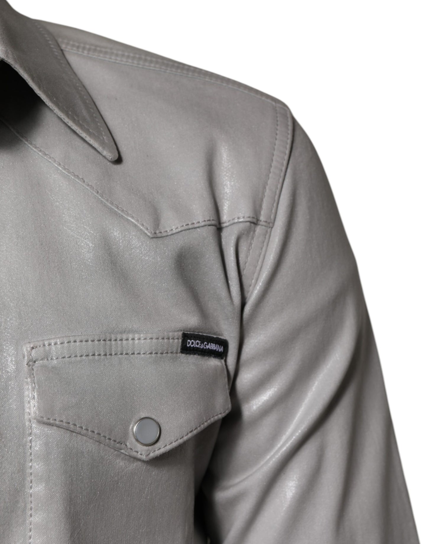 Dolce & Gabbana Metallic Gray Cotton Button Down Shirt