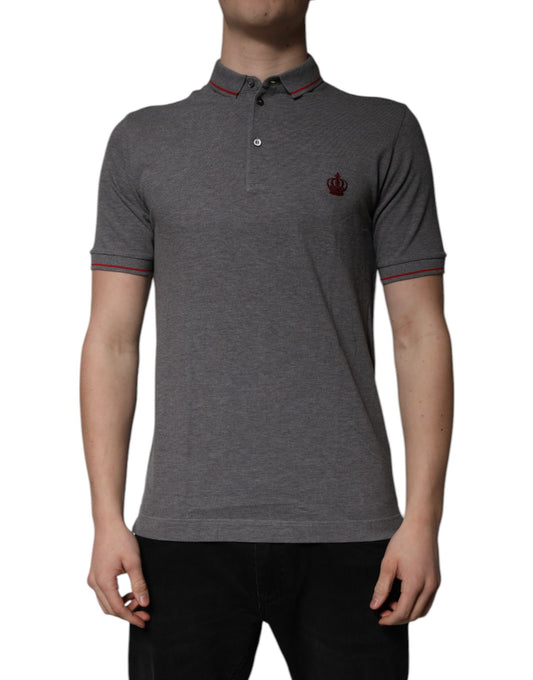 Dolce & Gabbana Gray Cotton Crown Collared Polo T-shirt