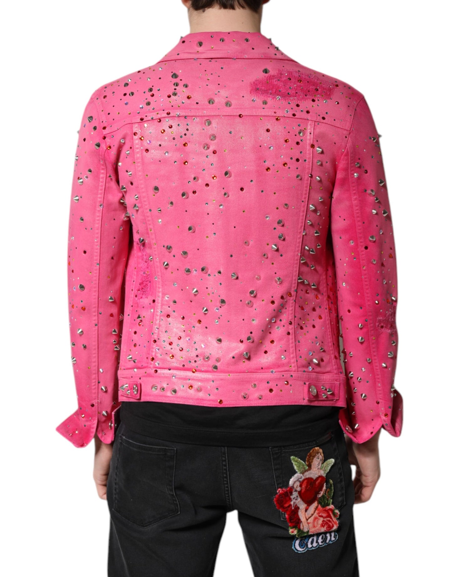 Dolce & Gabbana Pink Crystal Embellished Cotton Denim Jacket
