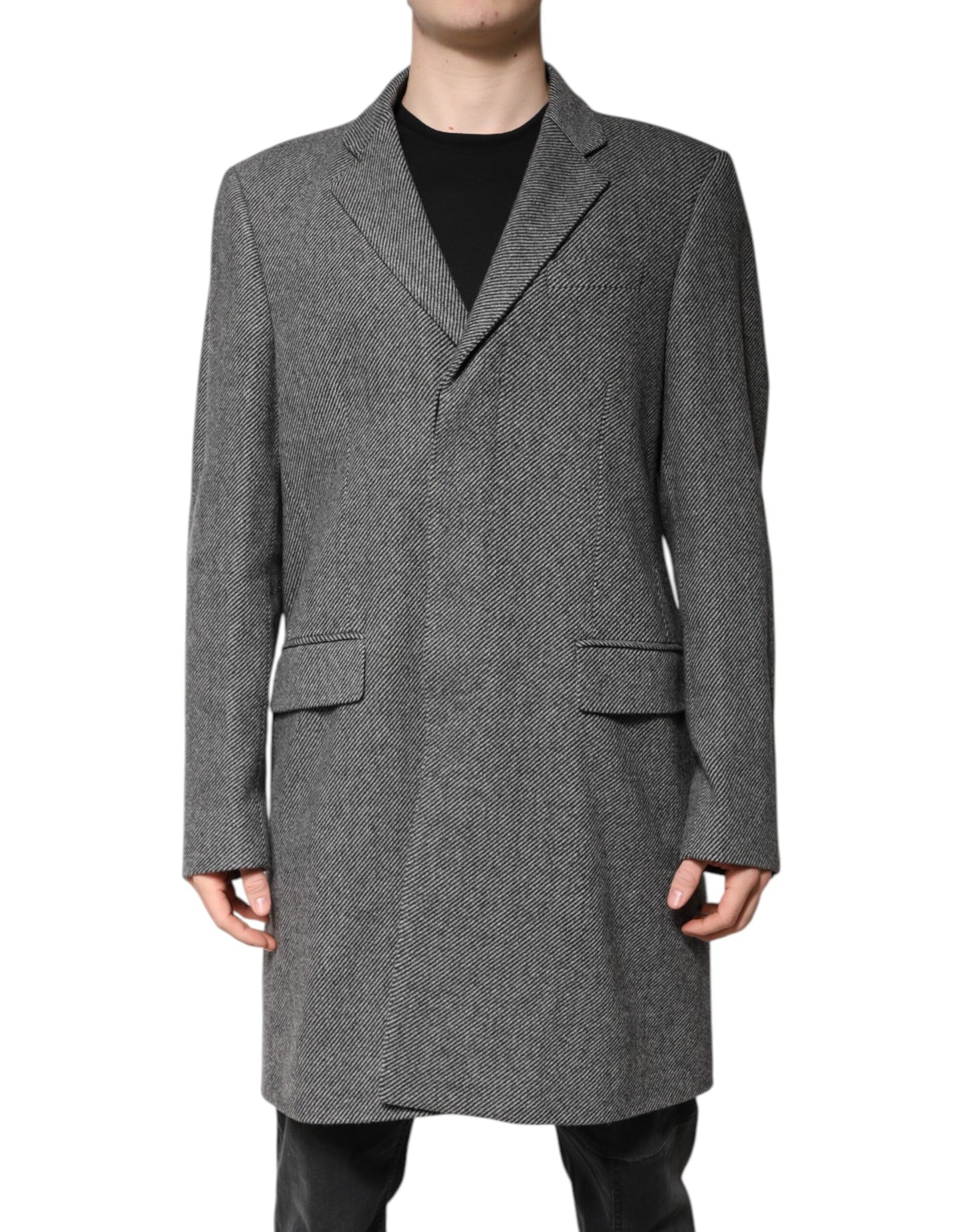 Dolce & Gabbana Gray Wool Single Breasted Trench Coat Jacket