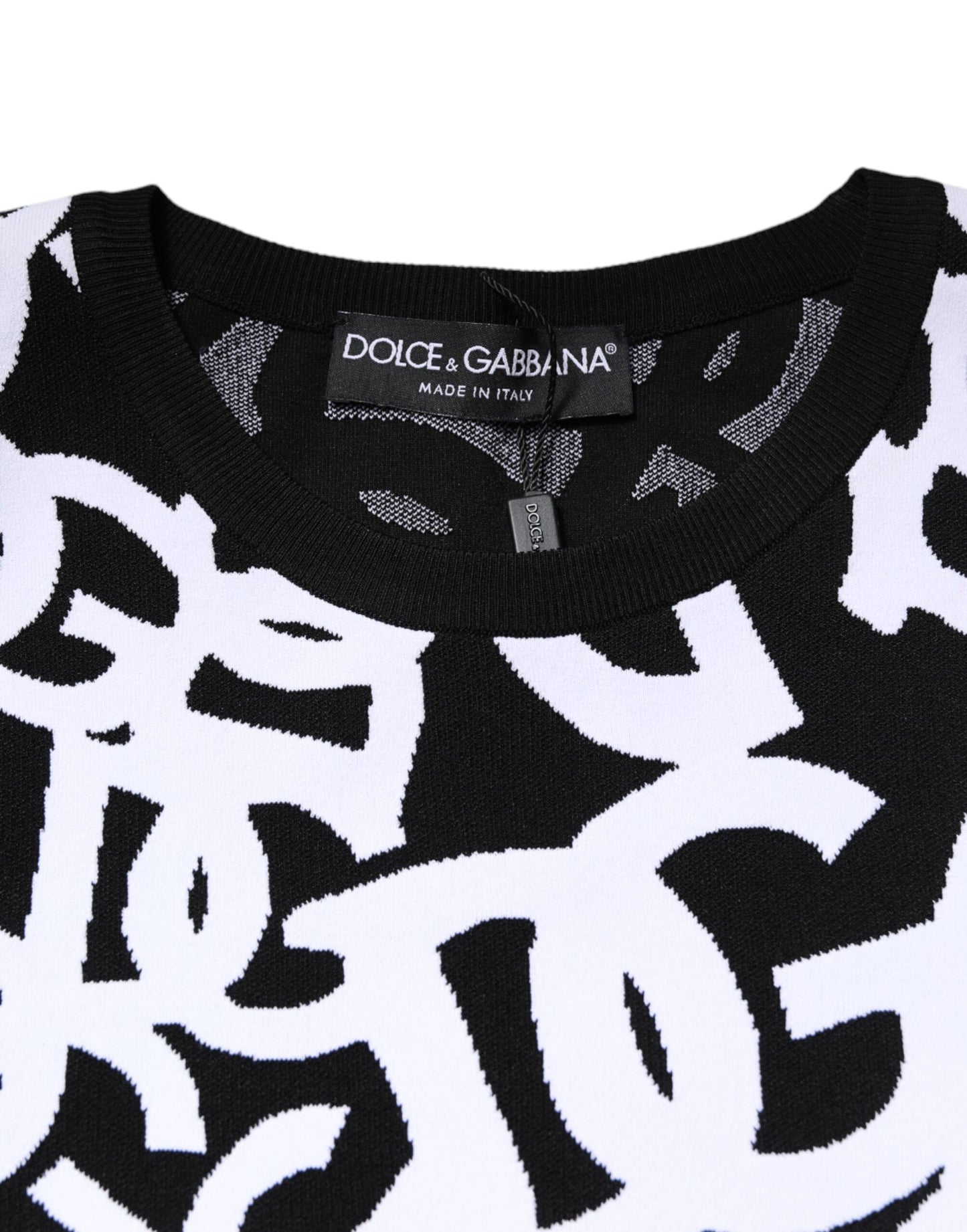 Dolce & Gabbana Black White Logo Print Women Pullover Sweater