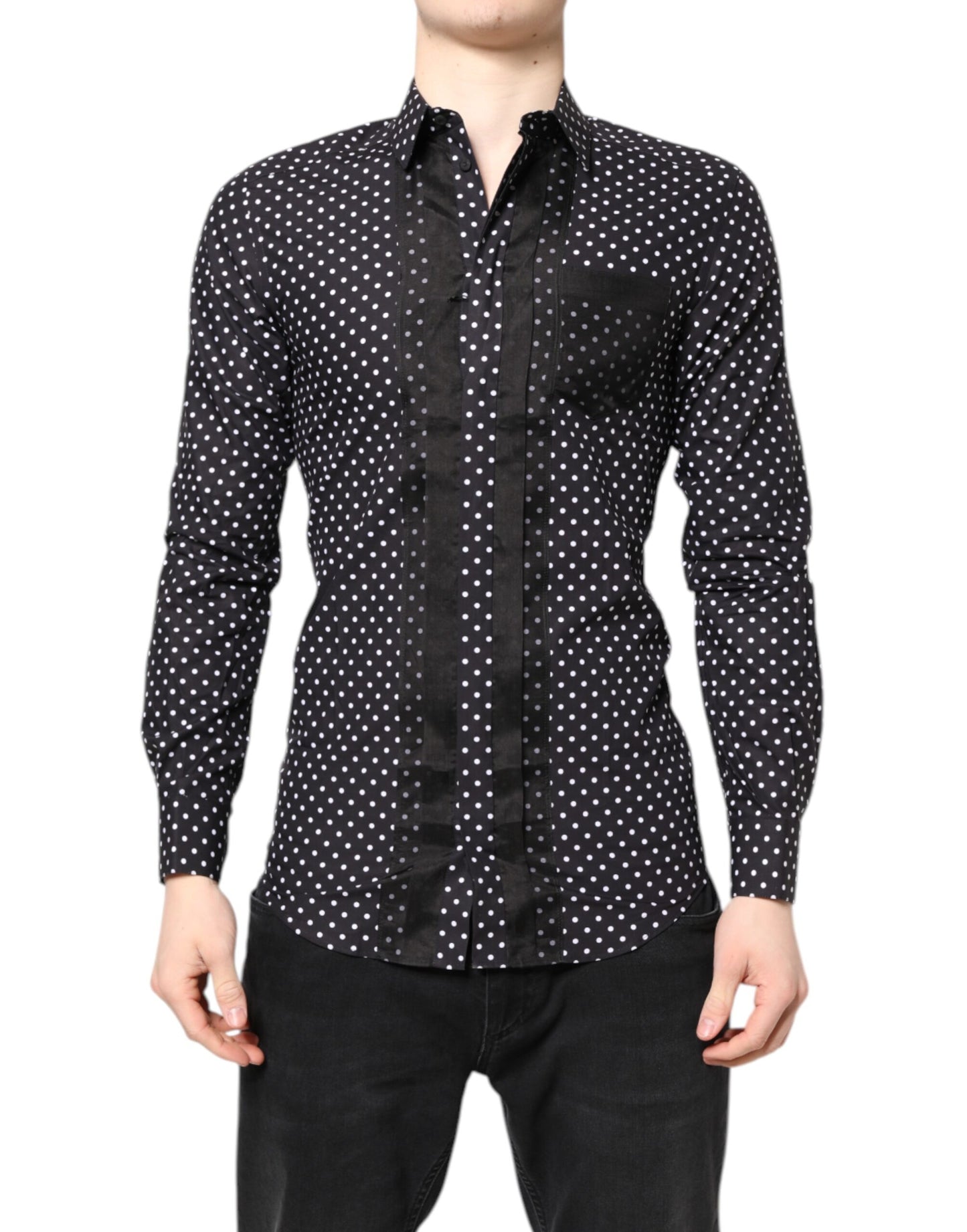 Dolce & Gabbana Black Polka Dot Long Sleeves Gold Formal Shirt