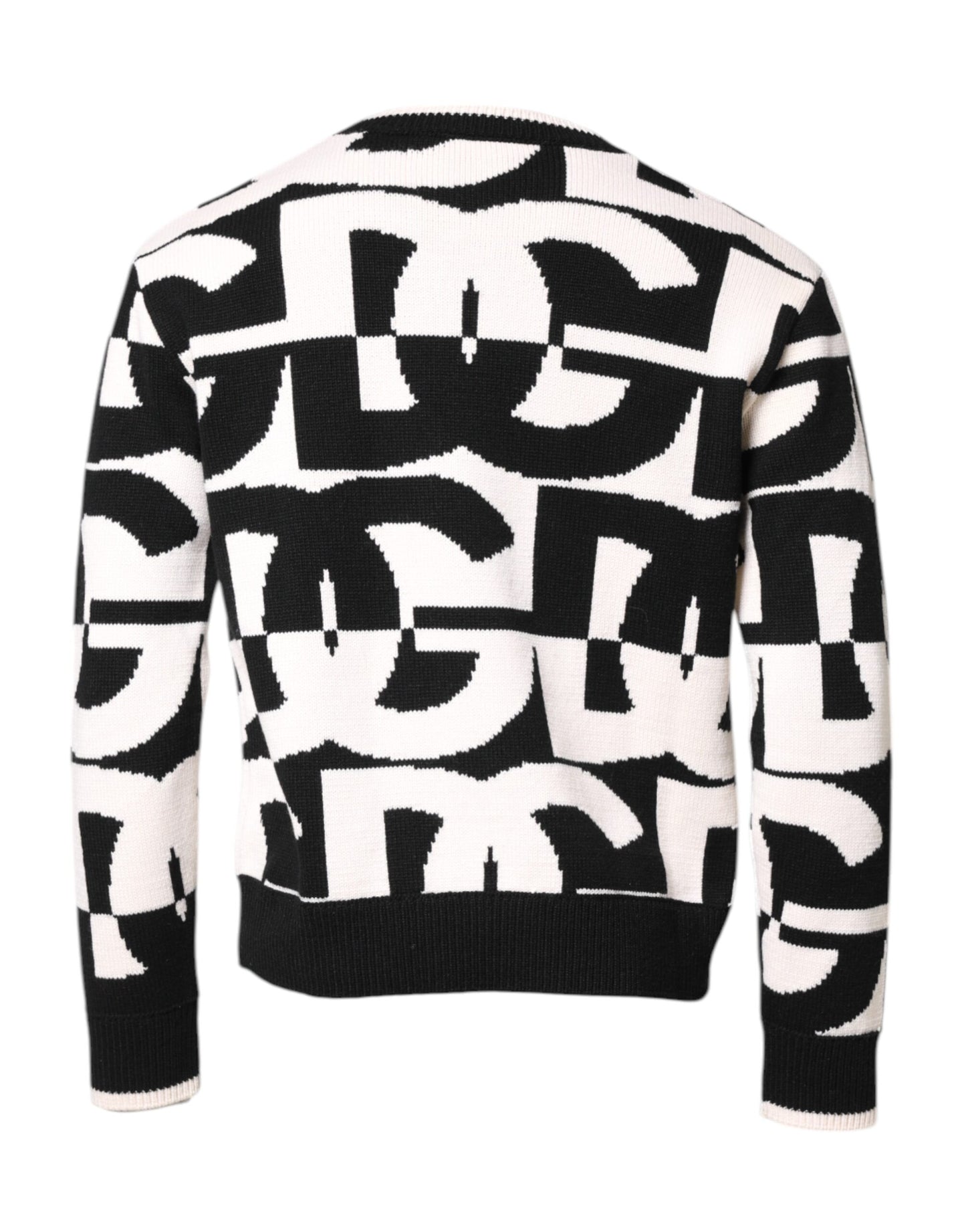 Dolce & Gabbana Black White Knit Logo Print Pullover Sweater