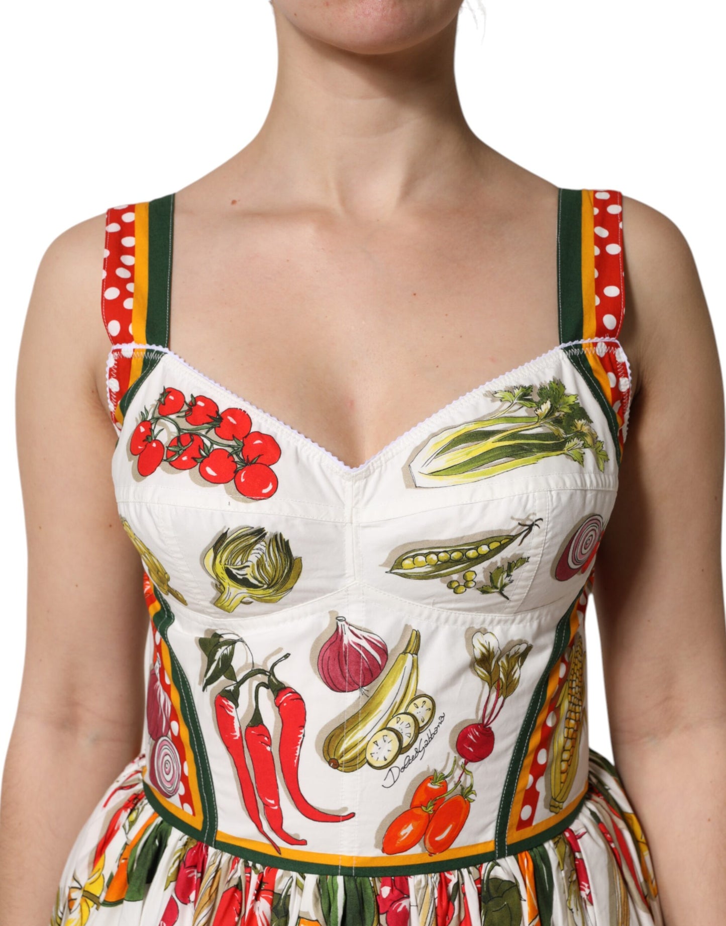 Dolce & Gabbana White Vegetables Sleeveless A-line Midi Dress