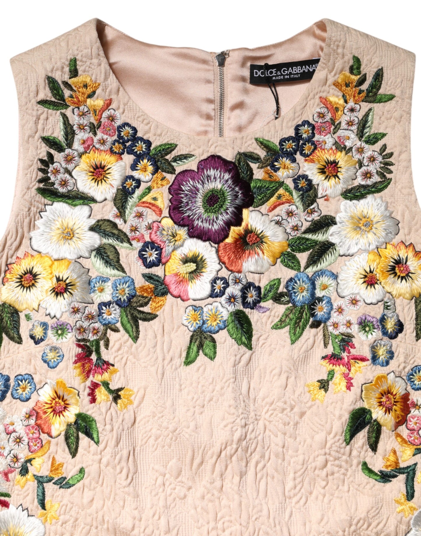Dolce & Gabbana Beige Floral Embroidery Sleeveless Tank Top