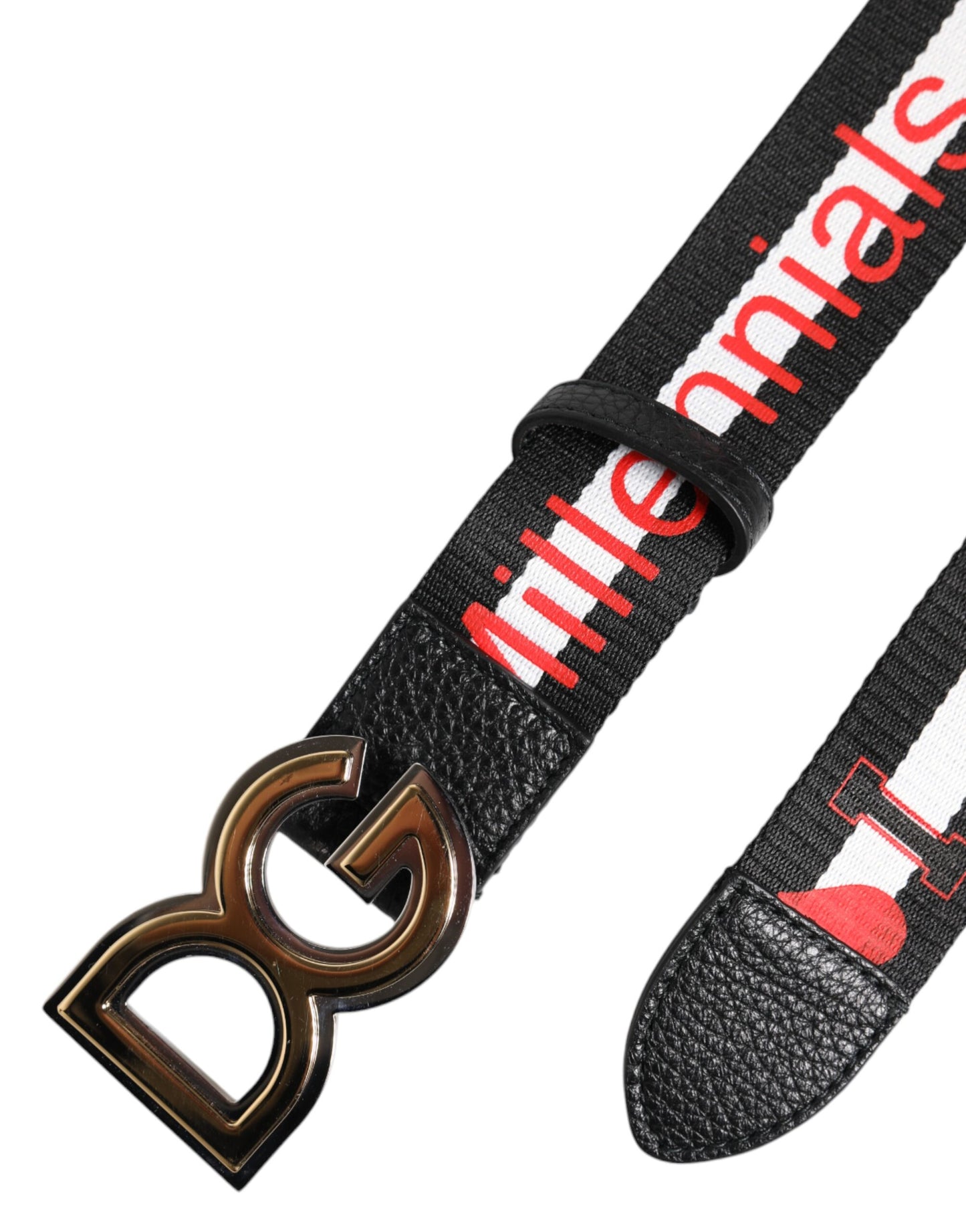Dolce & Gabbana Black Cotton Logo Print DG Buckle Belt