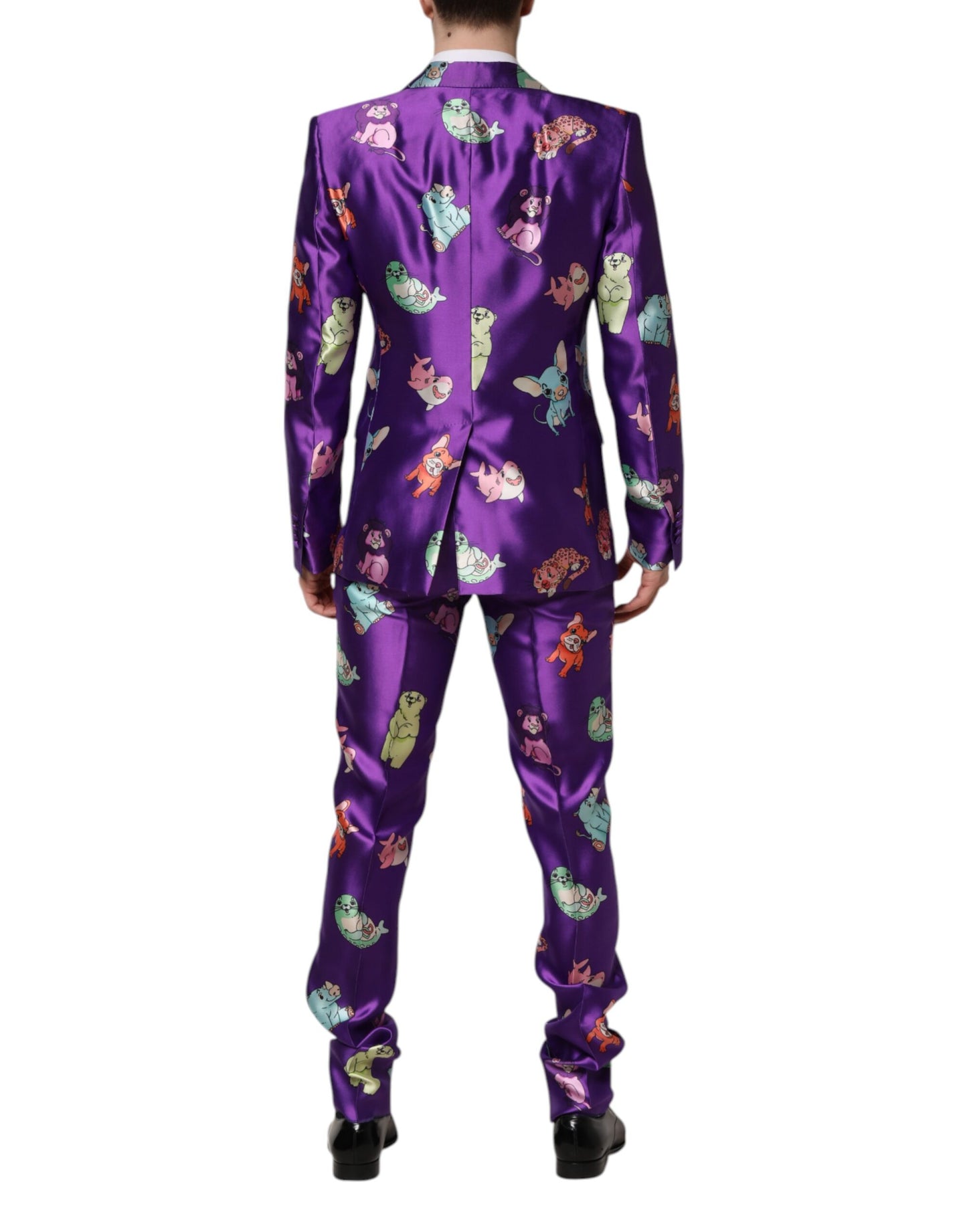Dolce & Gabbana Purple Silk Animal Print 3 Piece Suit