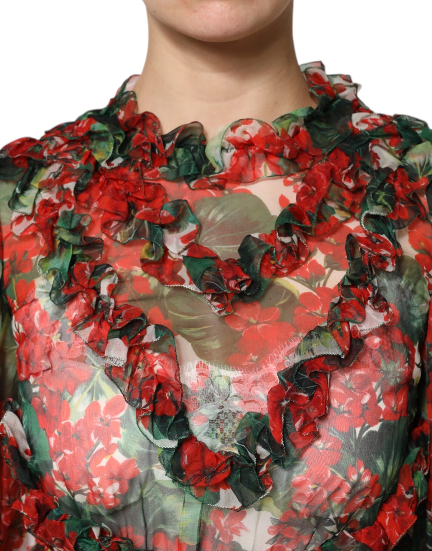 Dolce & Gabbana Multicolor Ruffle Floral Long Sleeves Dress