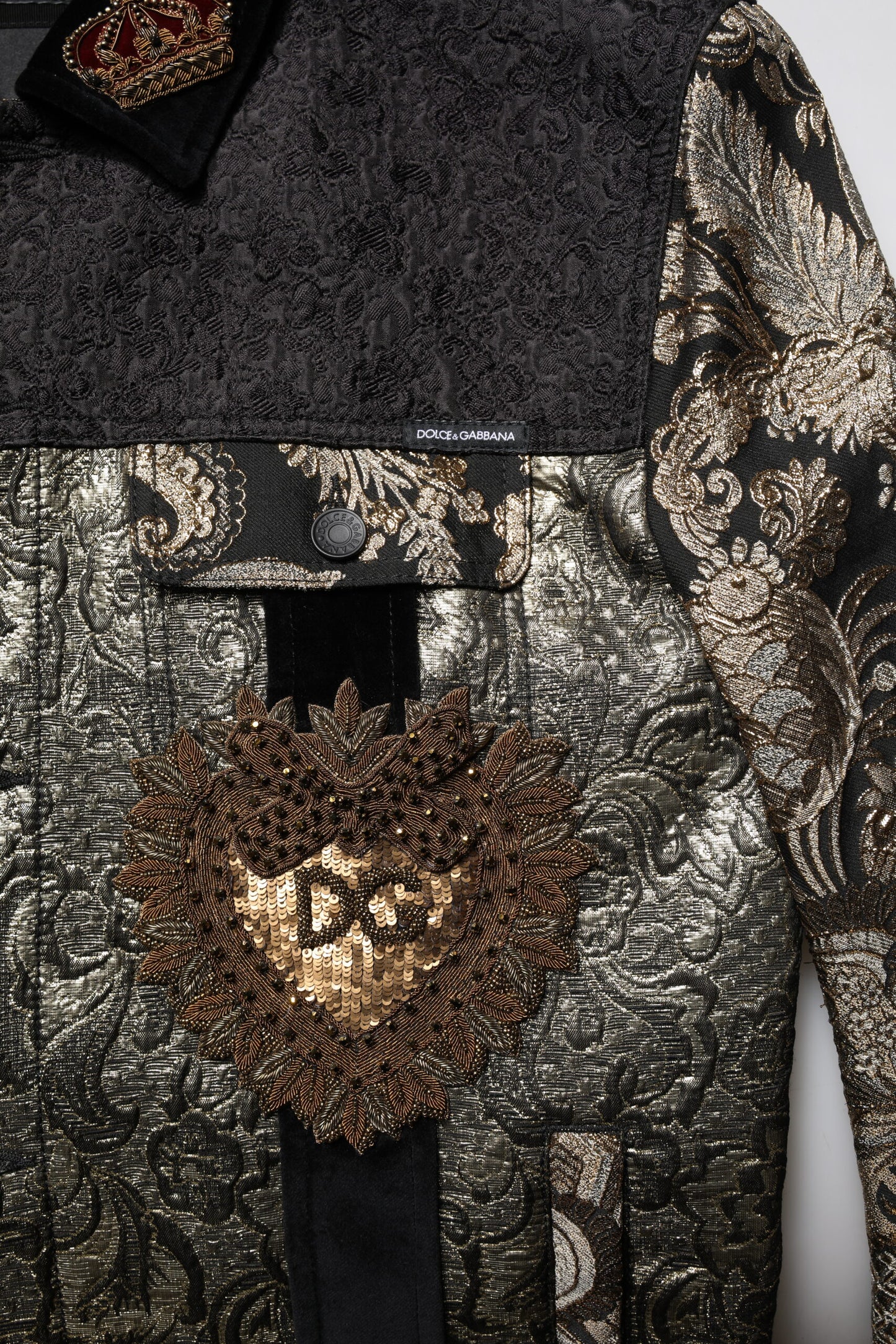 Dolce & Gabbana Black Gold Floral Jacquard Men Biker Jacket