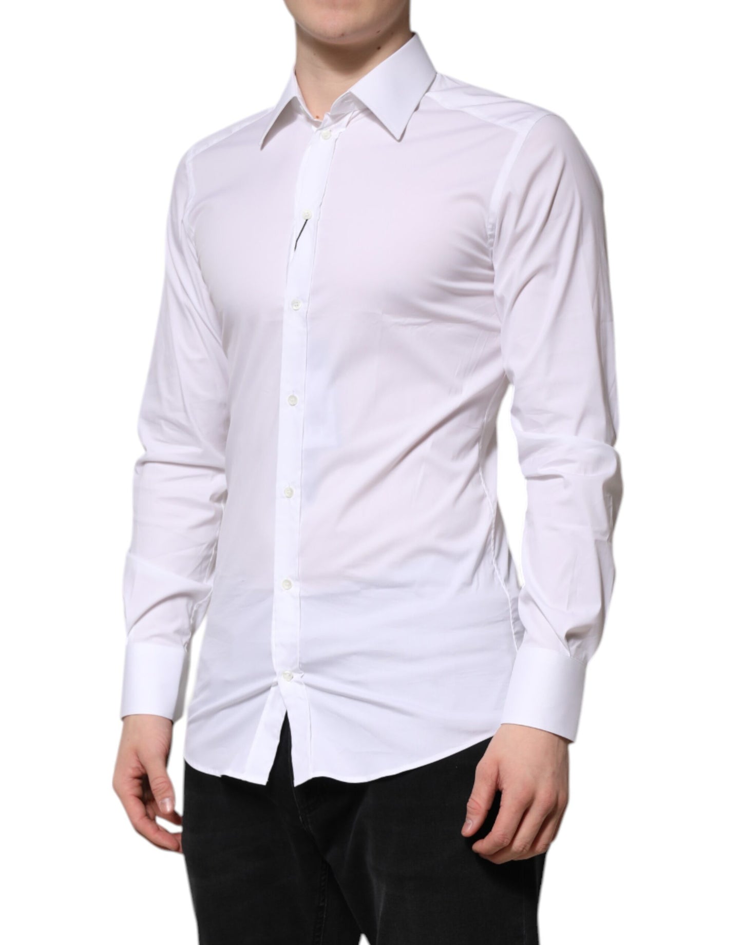 Dolce & Gabbana White Cotton GOLD Long Sleeves Formal Shirt