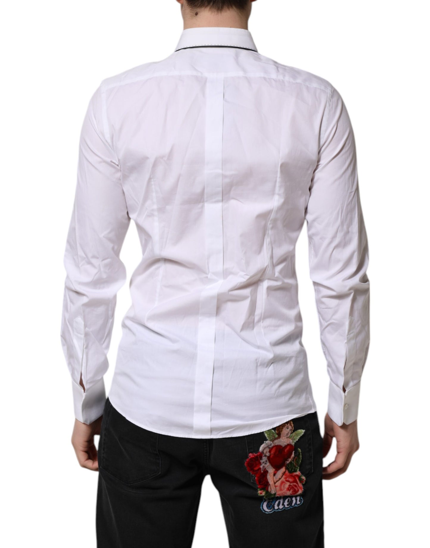 Dolce & Gabbana White Cotton GOLD Long Sleeves Formal Shirt