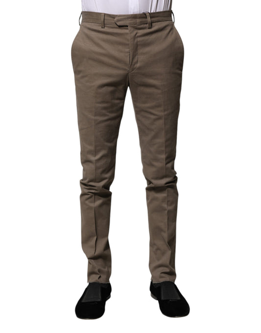 BENCIVENGA Brown Cotton Tapered Formal Dress Pants