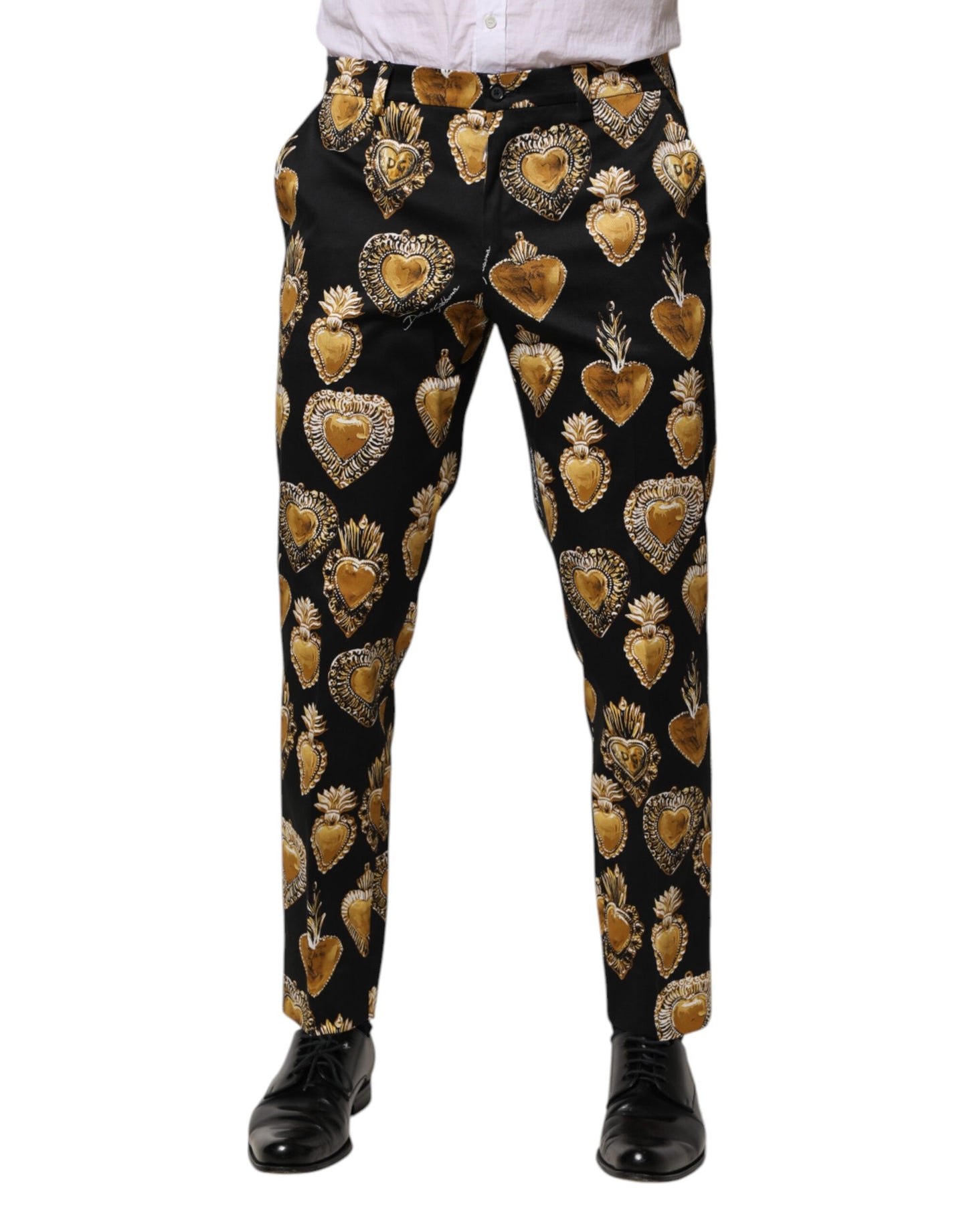 Dolce & Gabbana Black Gold Sacred Heart Print Pants