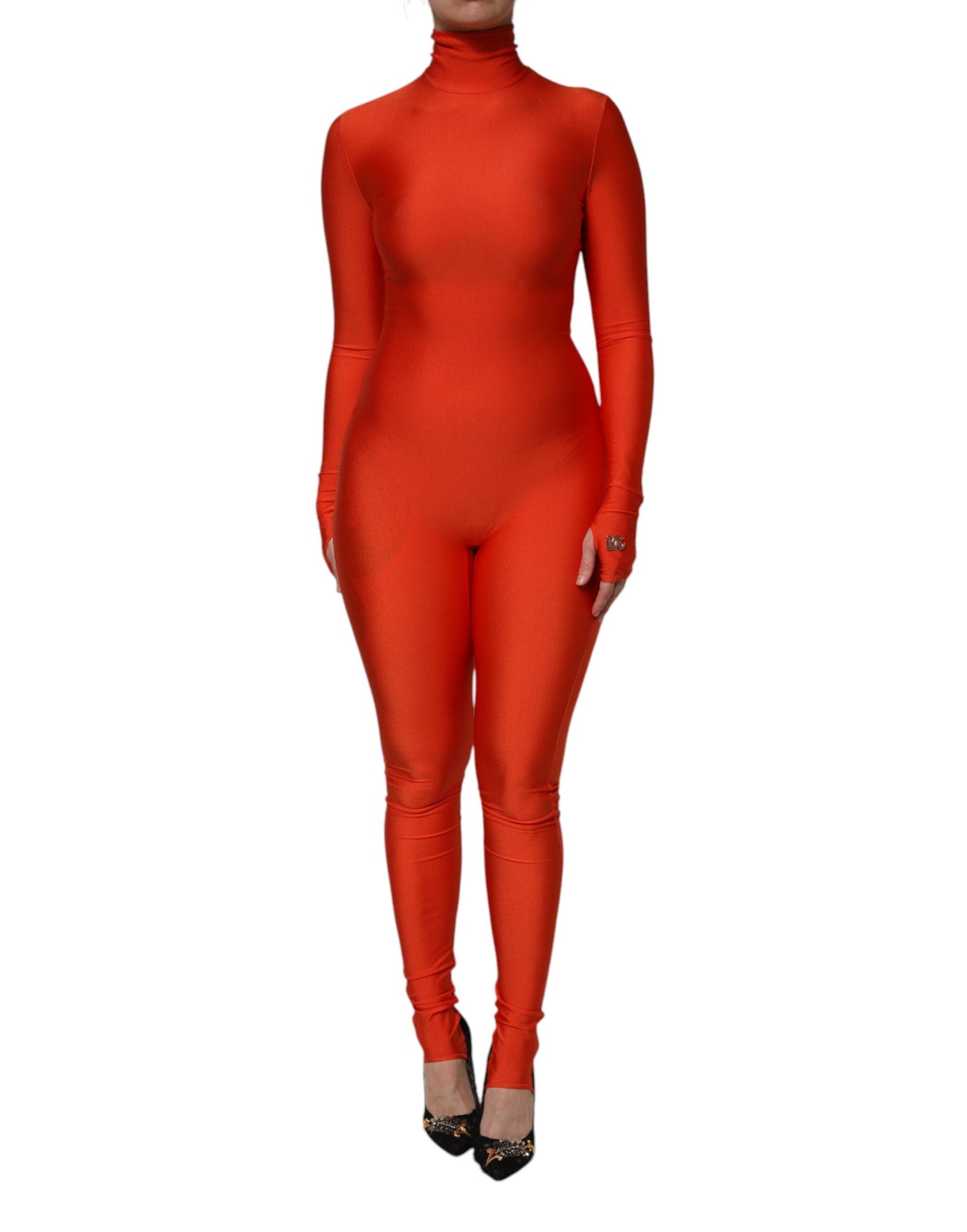 Dolce & Gabbana Red Nylon Turtleneck Bodycon Jumpsuit Dress