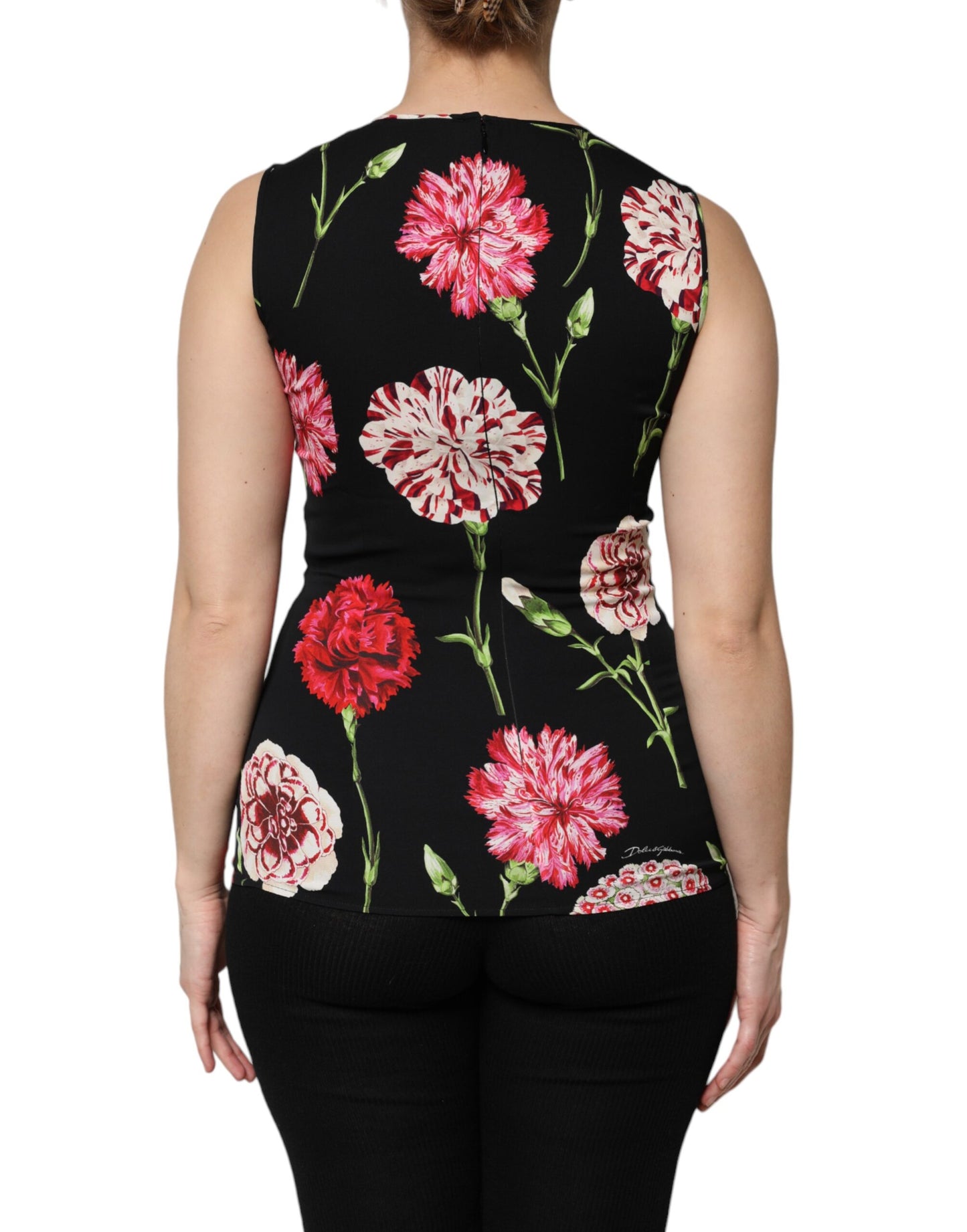 Dolce & Gabbana Black Floral Print Sleeveless Tank Blouse Top