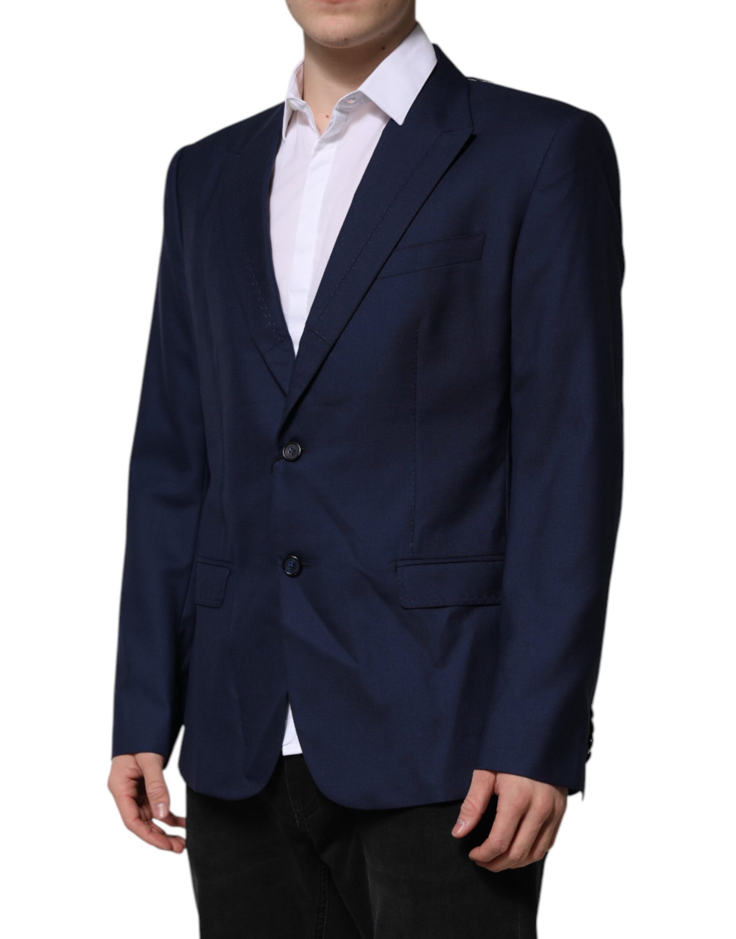 Dolce & Gabbana Blue Wool Single Breasted Suit Coat Blazer