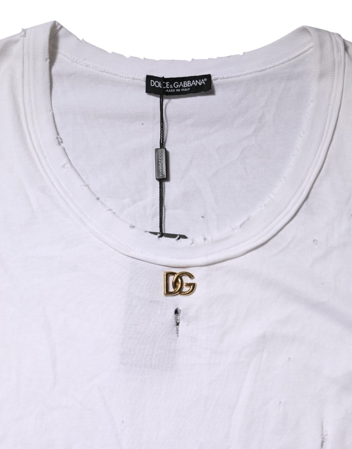 Dolce & Gabbana White Cotton Sleeveless Round Neck Tank Top