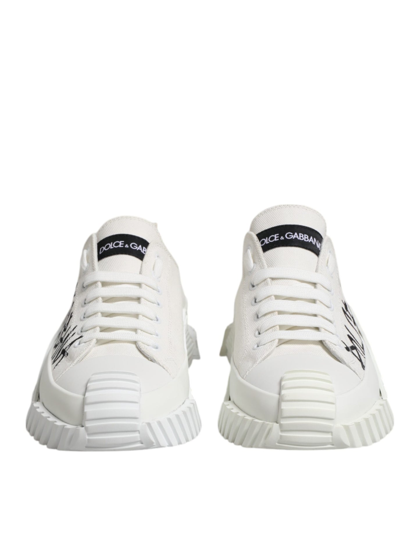 Dolce & Gabbana White Logo Print Lace Up Low Top Sneakers Shoes