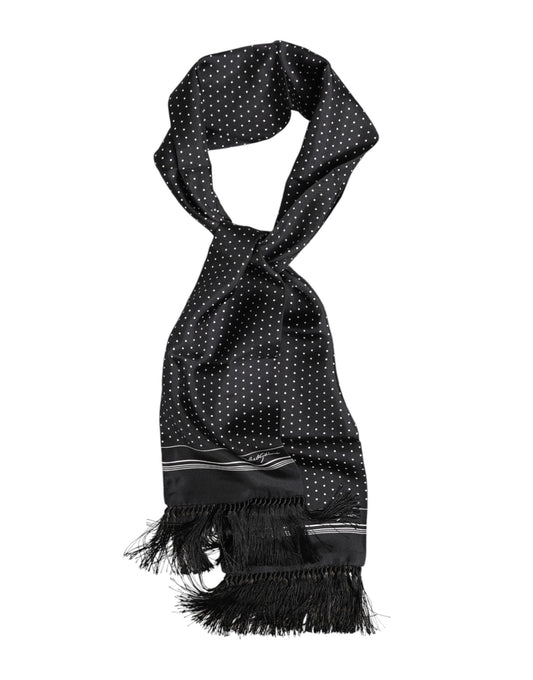 Dolce & Gabbana Black White Polka Dot Fringes Foulard Scarf