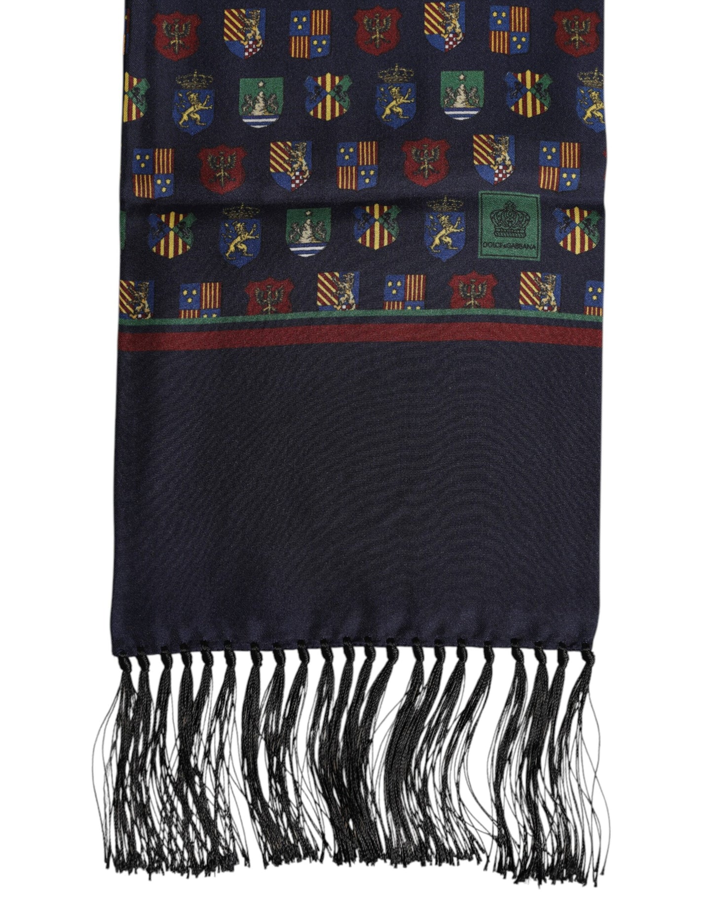 Dolce & Gabbana Blue Silk Printed Fringes Foulard Scarf