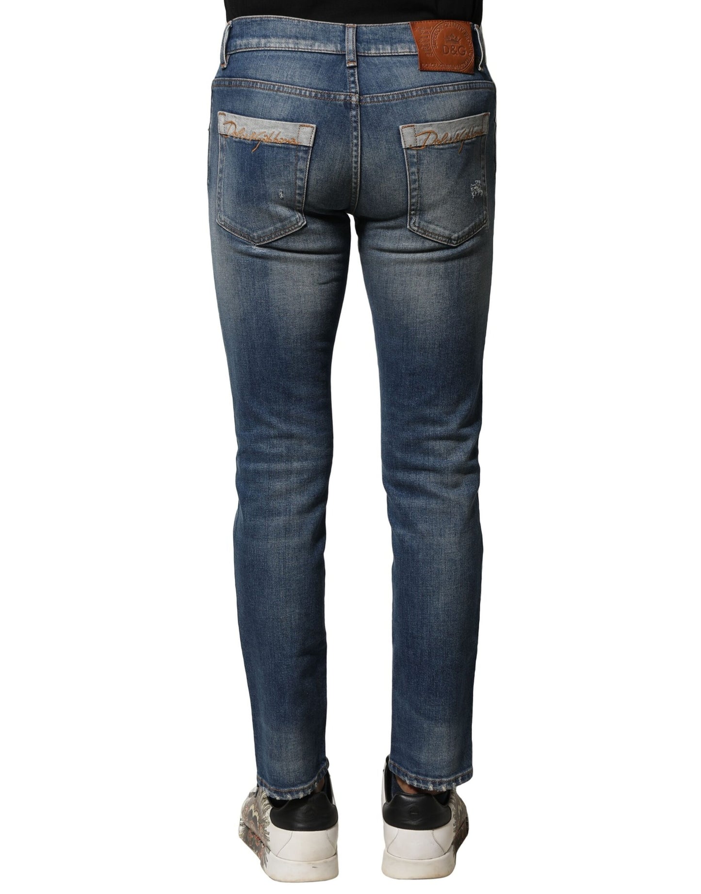 Dolce & Gabbana Blue Washed Cotton Slim Fit Men Denim Jeans