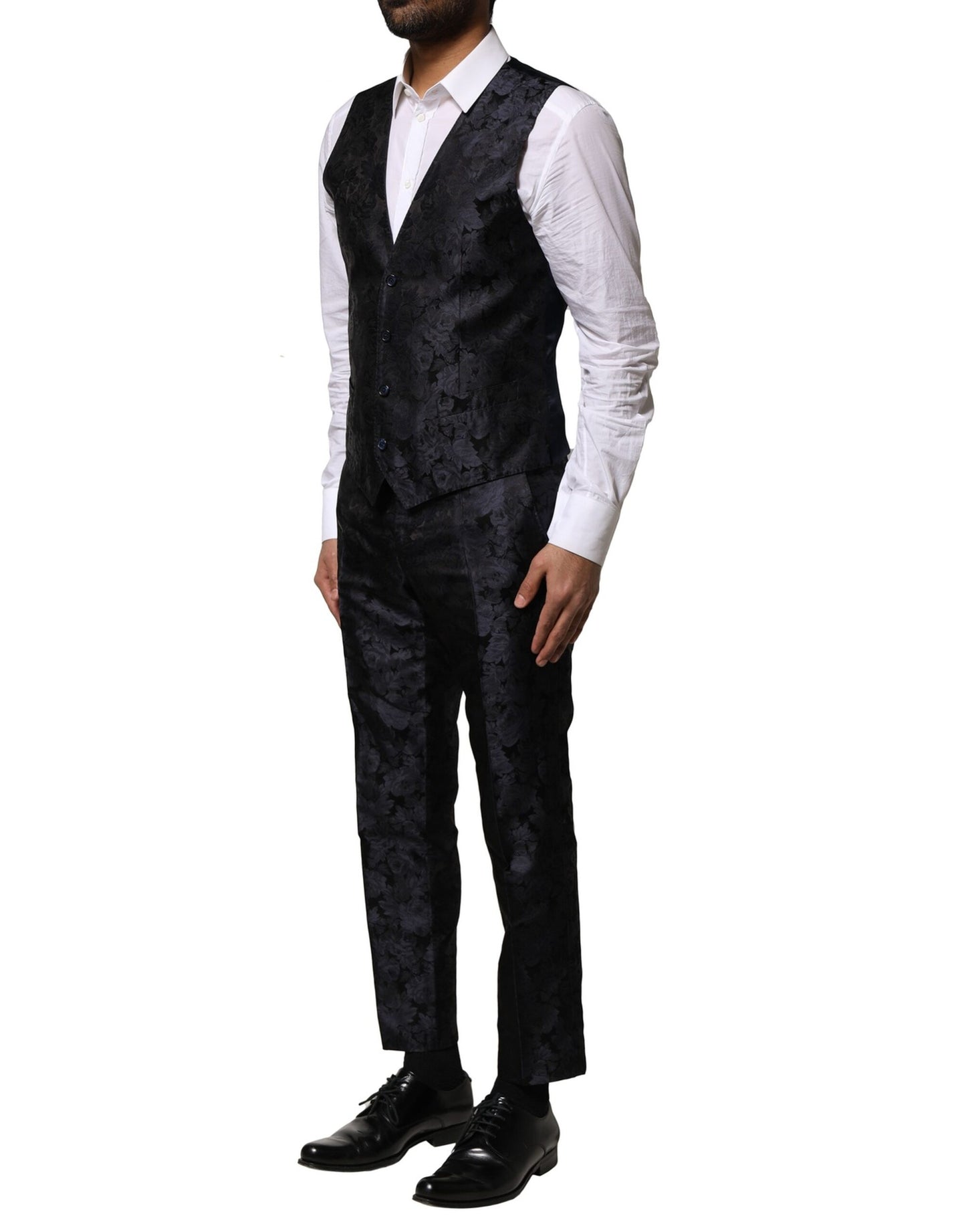 Dolce & Gabbana Black Jacquard 3 Piece Single Breasted Suit