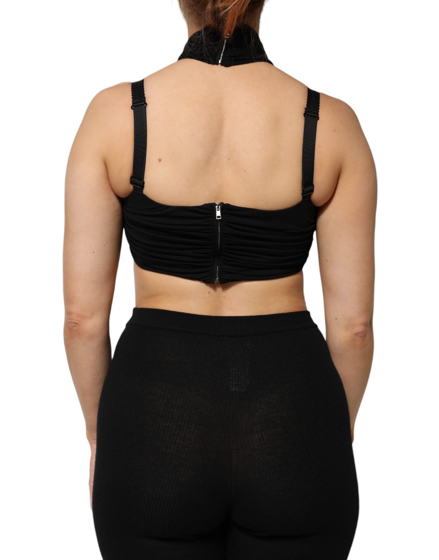Dolce & Gabbana Black Cropped Viscose Halter Bustier Top
