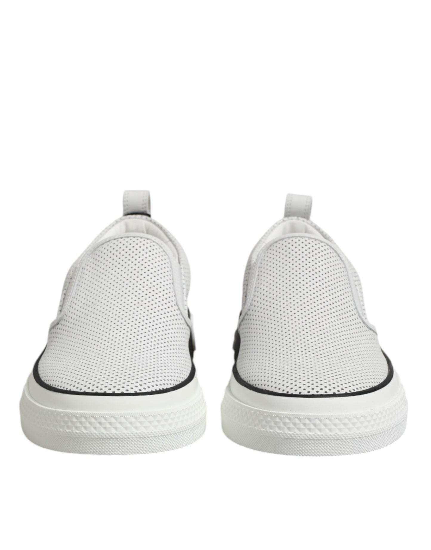 Dolce & Gabbana White Dotted Leather Slip On Men Sneakers Shoes