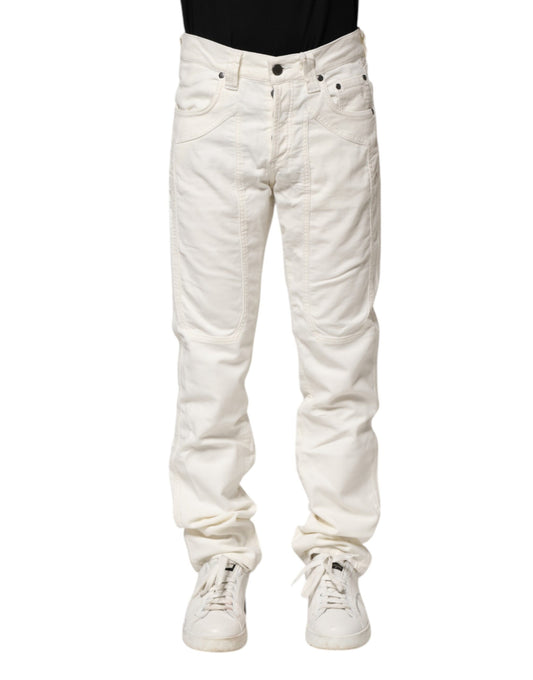 Jeckerson White Cotton Stretch Straight Fit Men Denim Jeans