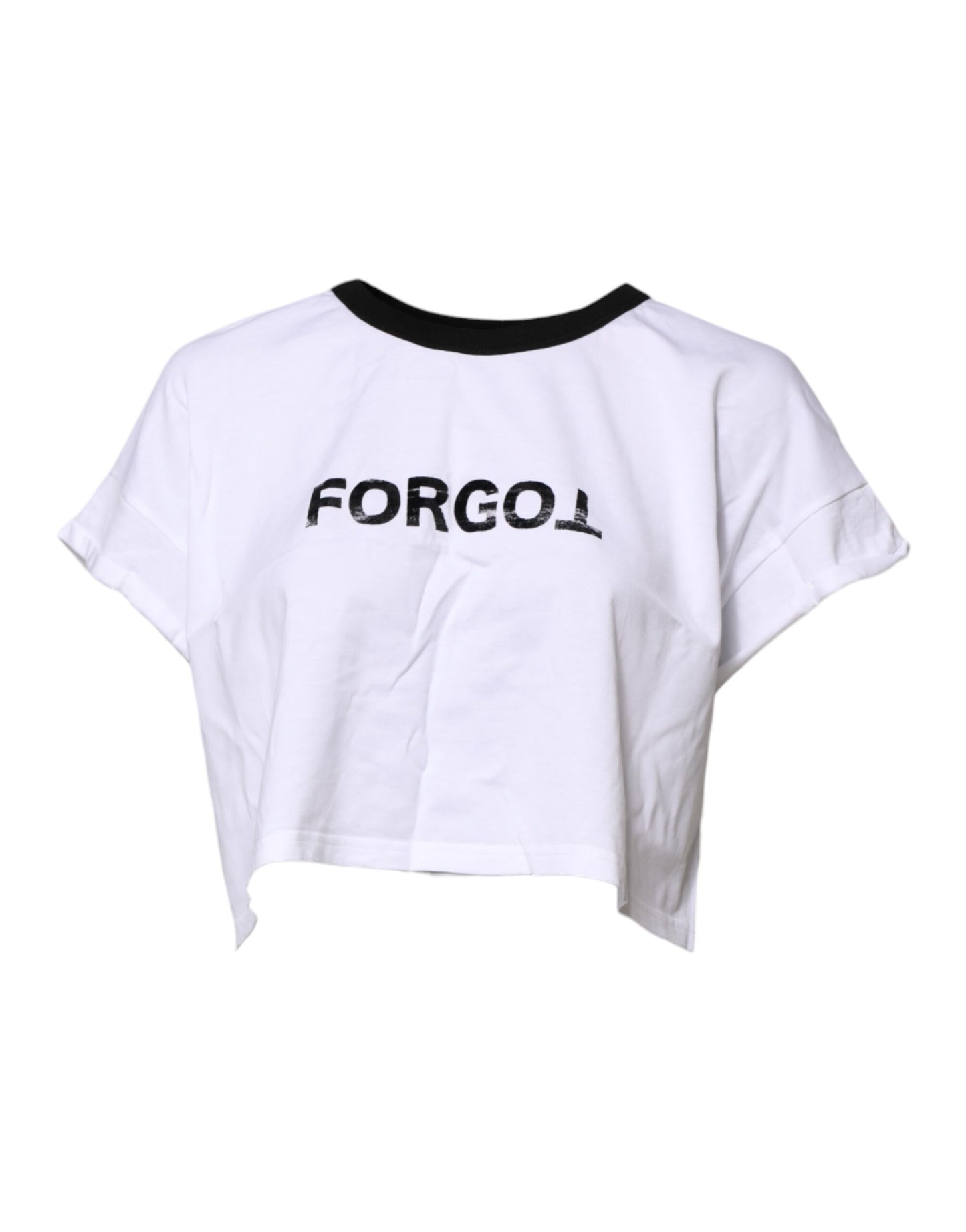 Dolce & Gabbana White Graphic Print Crew Neck Cropped T-shirt