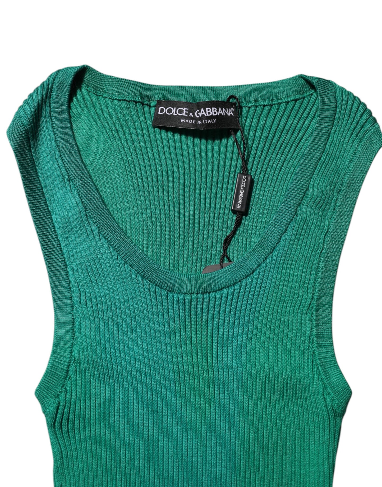 Dolce & Gabbana Green Silk Sleeveless Round Neck Tank Top