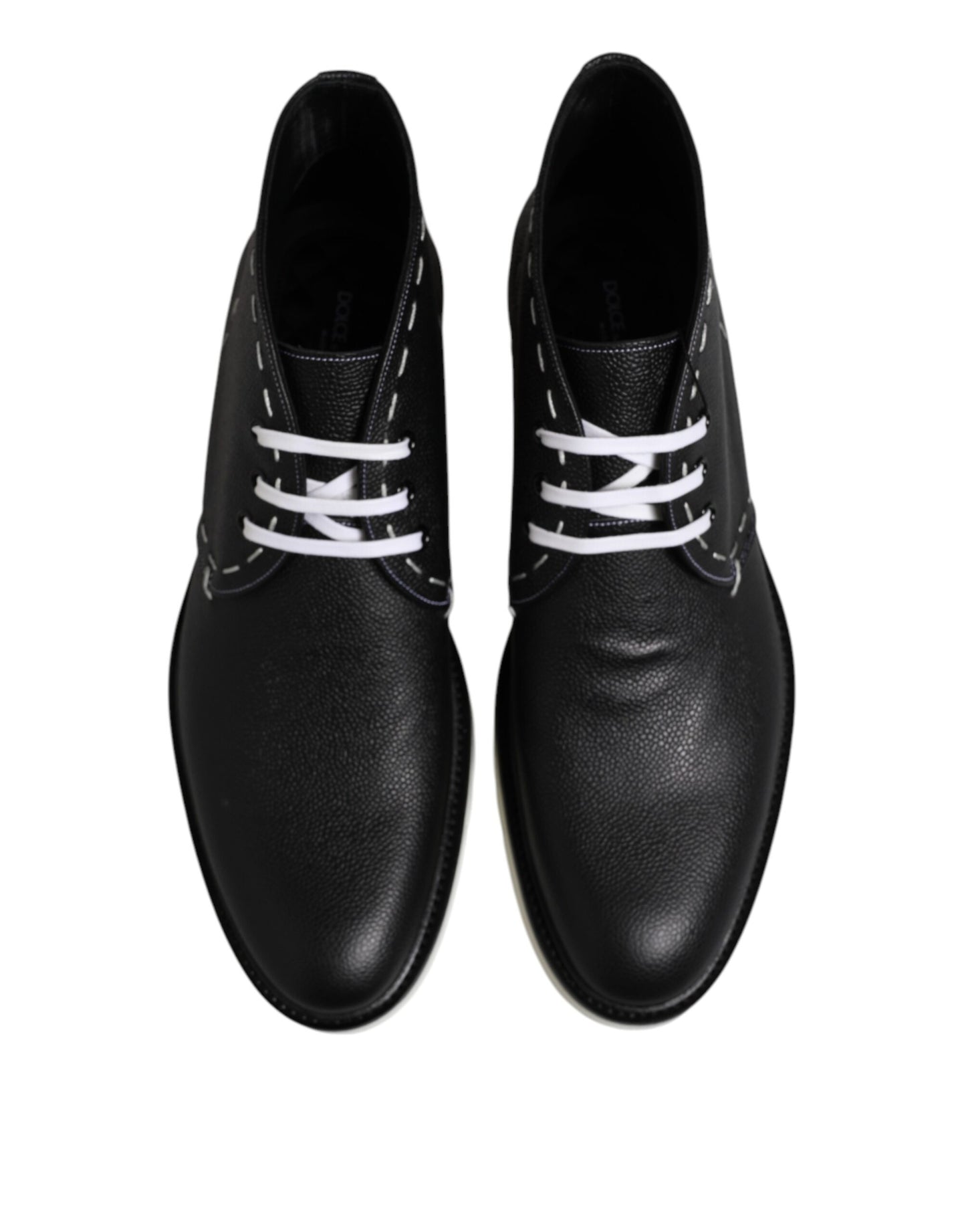 Dolce & Gabbana Black White Leather Ankle Boots Shoes