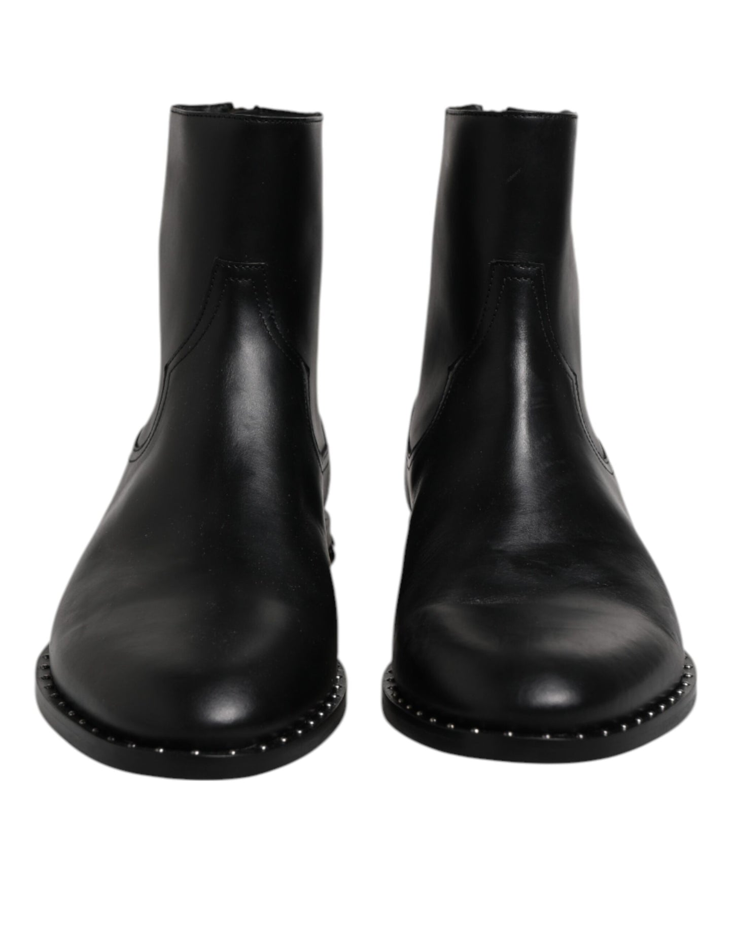 Dolce & Gabbana Black Leather Logo Ankle Boots Studded Shoes