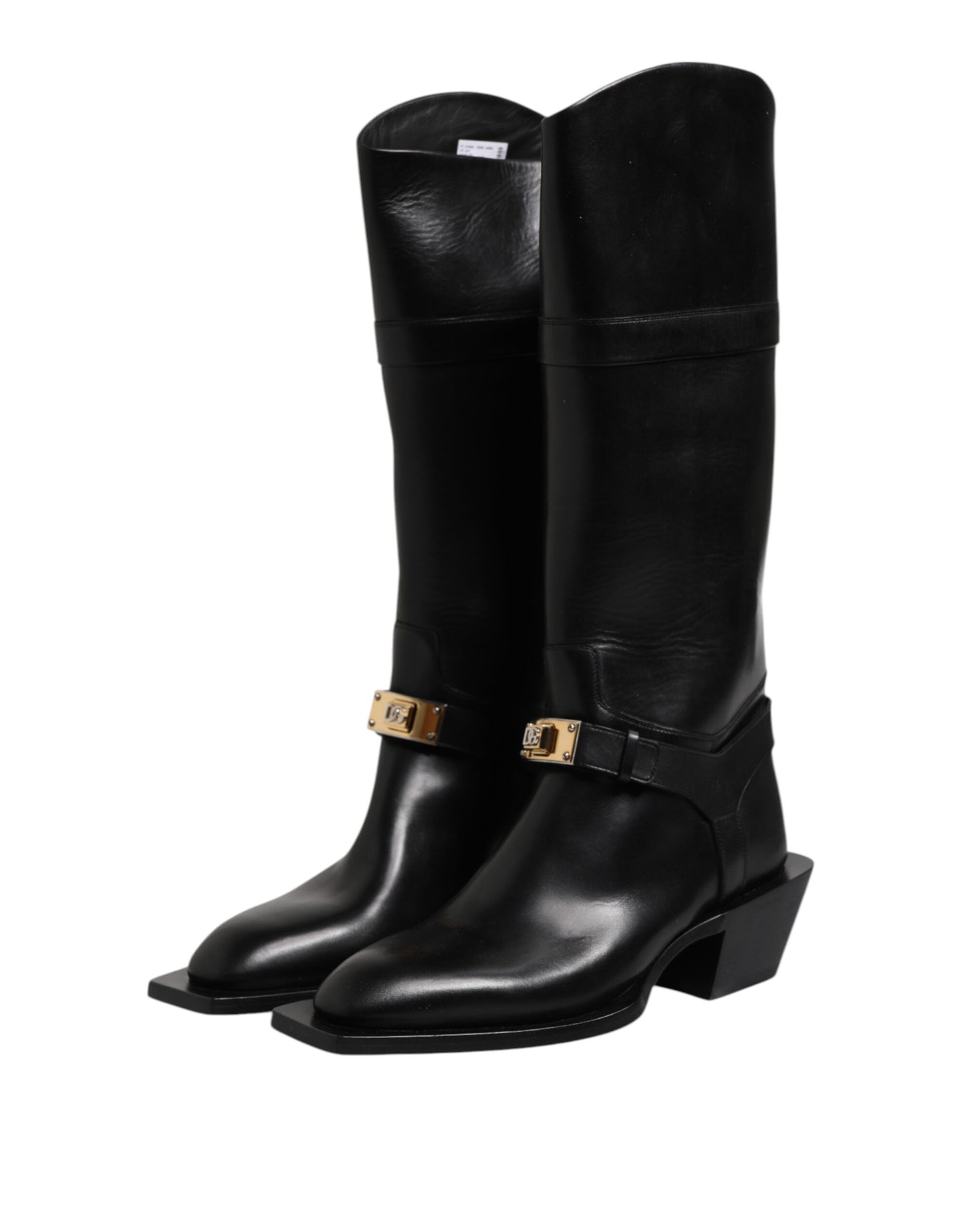 Dolce & Gabbana Black Leather High Boots Flats Shoes
