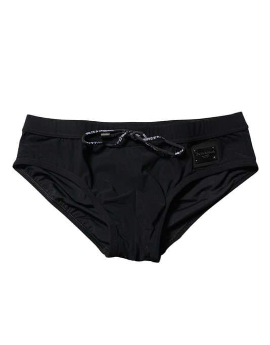 Dolce & Gabbana Black Logo Plaque Men Beachwear Brief Swimwear