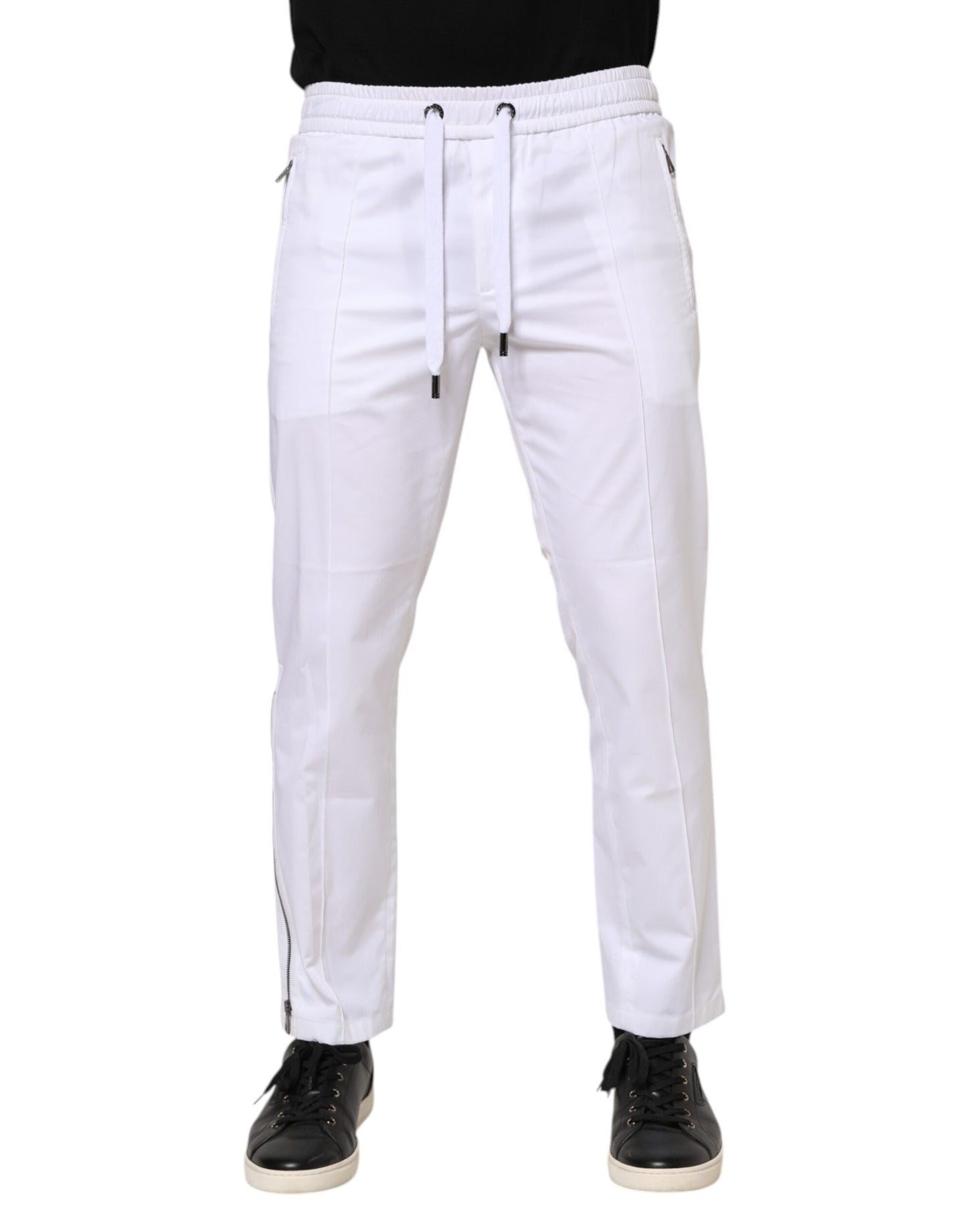 Dolce & Gabbana White Cotton Stretch Logo Men Jogger Pants