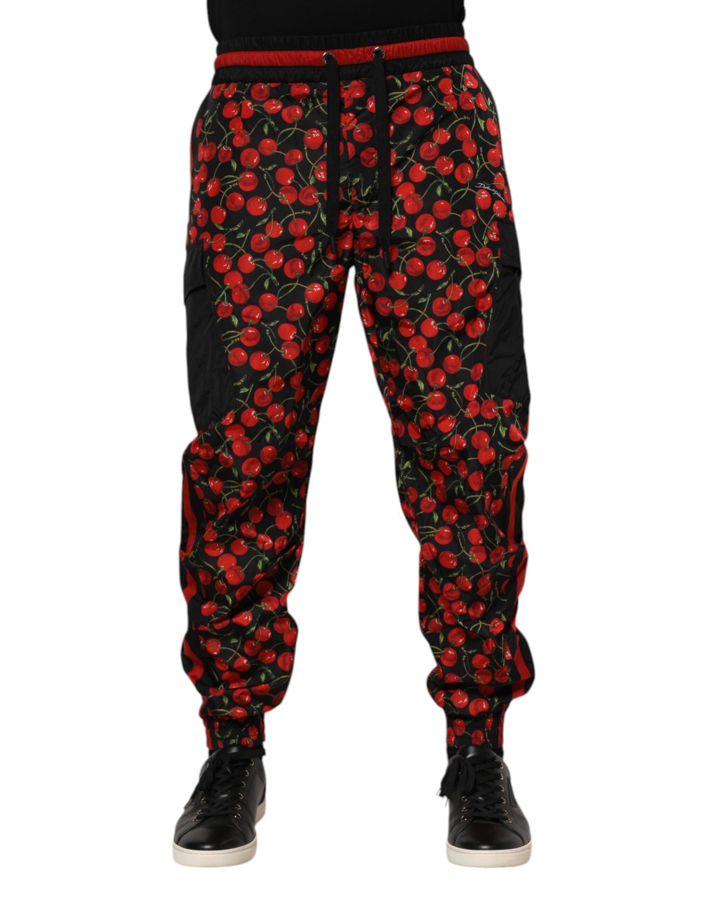 Dolce & Gabbana Black Red Cherry Print Men Sweatpants Pants