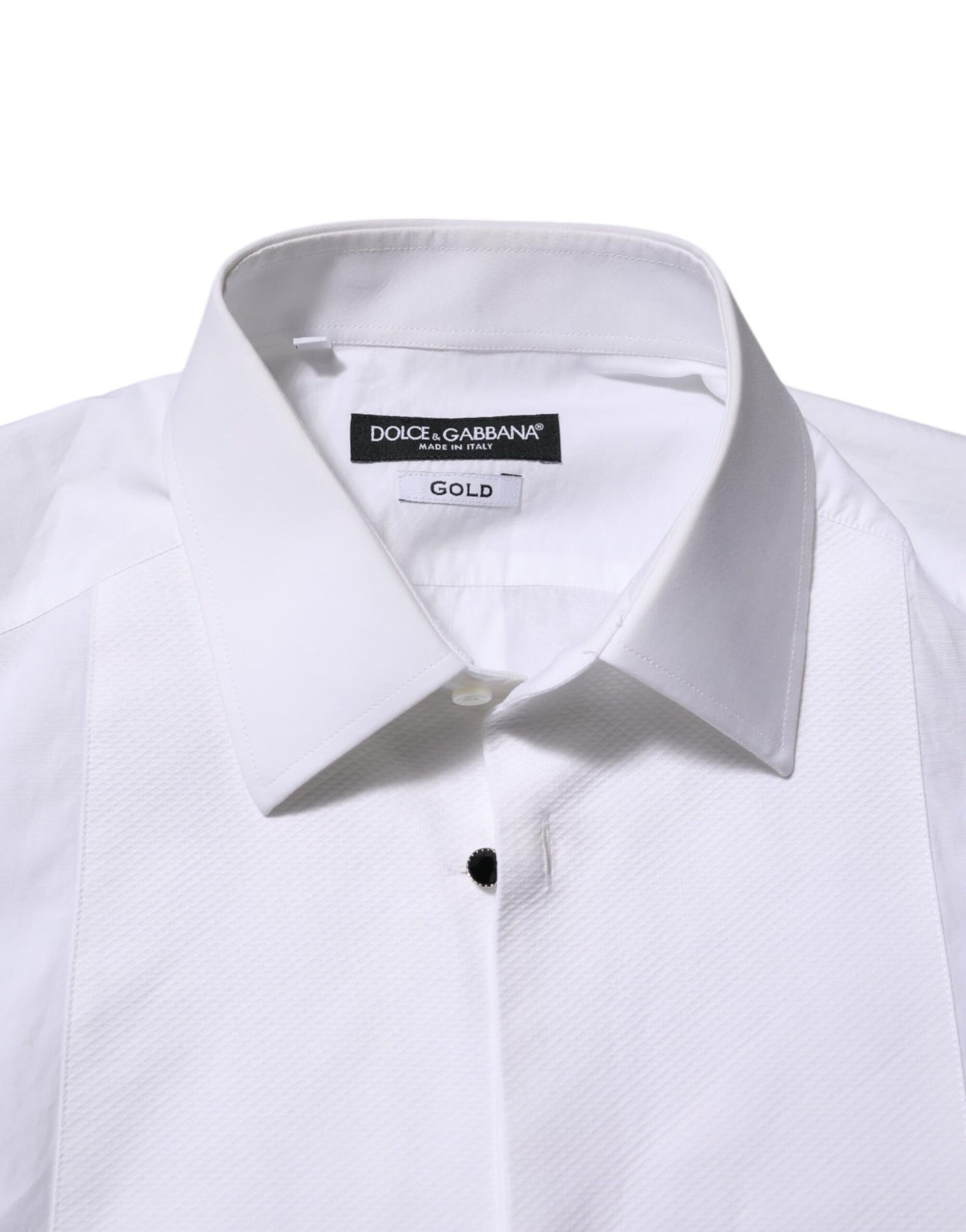 Dolce & Gabbana White Cotton GOLD Bib Poplin Formal Shirt