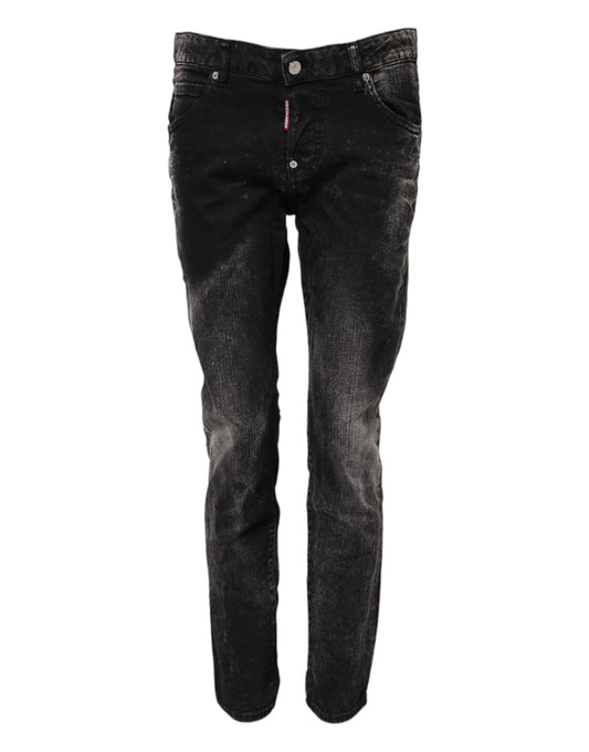 Dsquared² Black Washed Mid Waist Tapered Denim Jeans