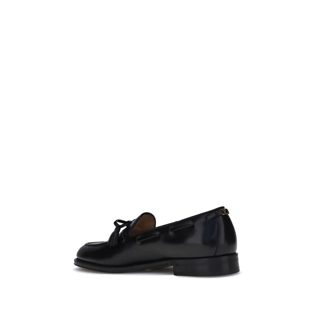 Valentino Garavani Black Calf Leather Bos Taurus Slip-On Loafers