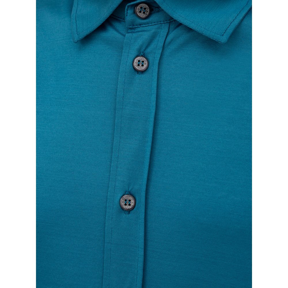 Canali Blue Cotton Shortsleeve Shirt