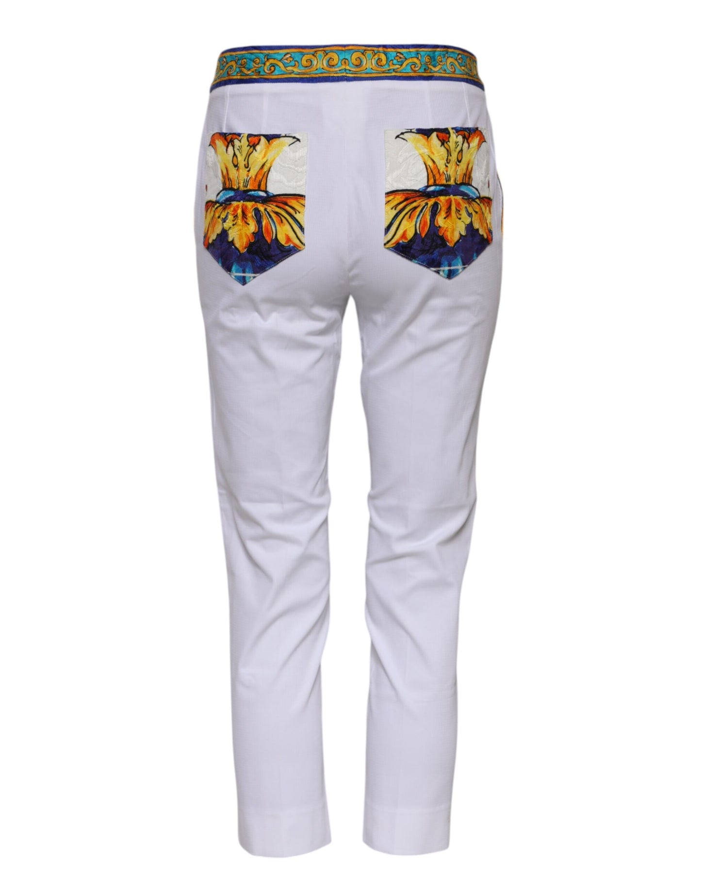Dolce & Gabbana White Cotton Mid Waist Tapered Trouser Pants