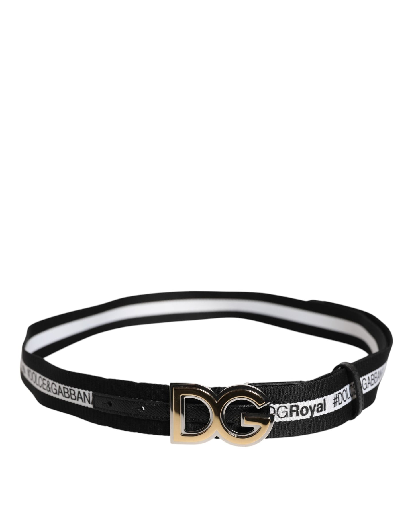 Dolce & Gabbana Black Cotton Metal DG Logo Gold Buckle Belt
