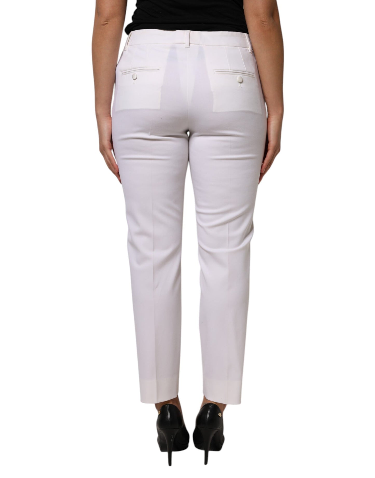Dolce & Gabbana White Wool Mid Waist Tapered Pants