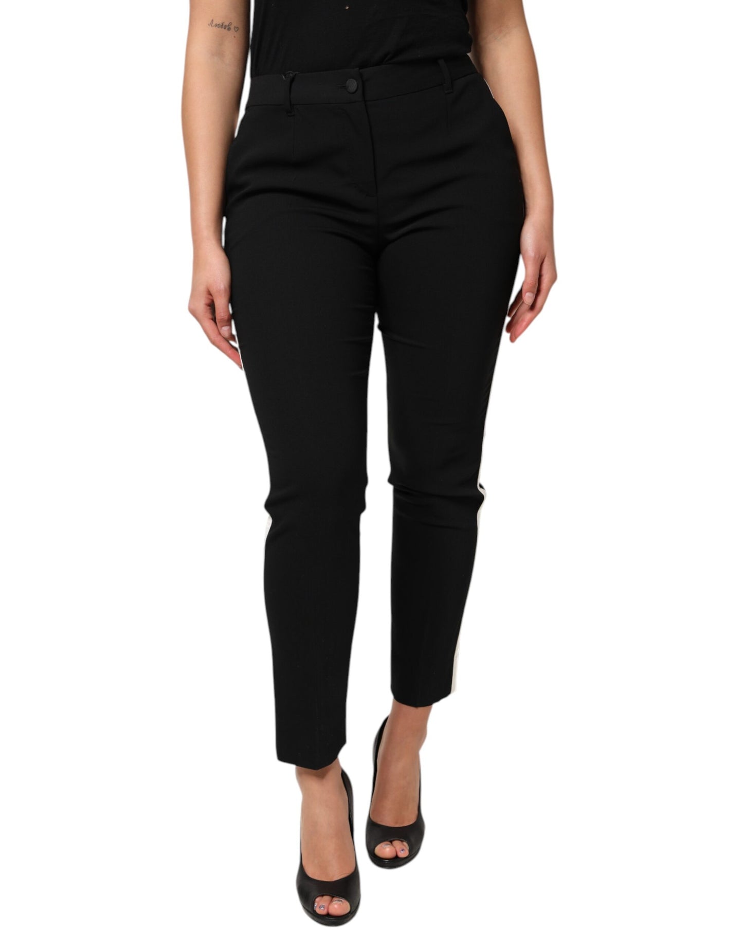 Dolce & Gabbana Black Wool High Waist Tapered Pants