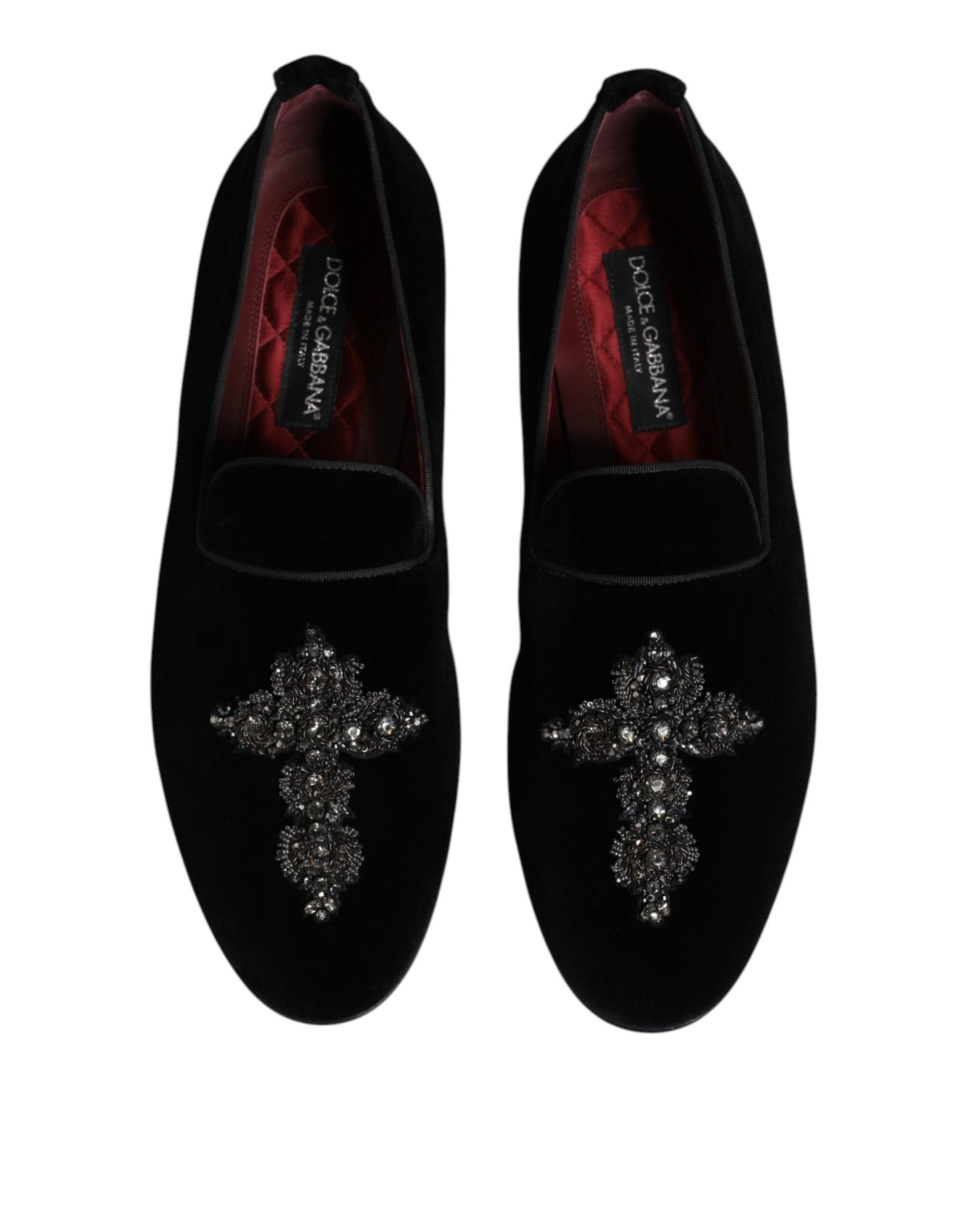 Dolce & Gabbana Black Velvet Embellished Loafer Slip On Shoes